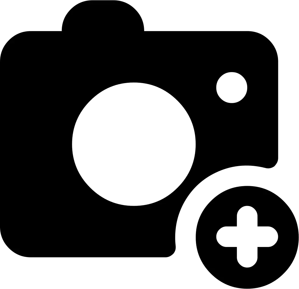 Black Camera Icon with Add Sign