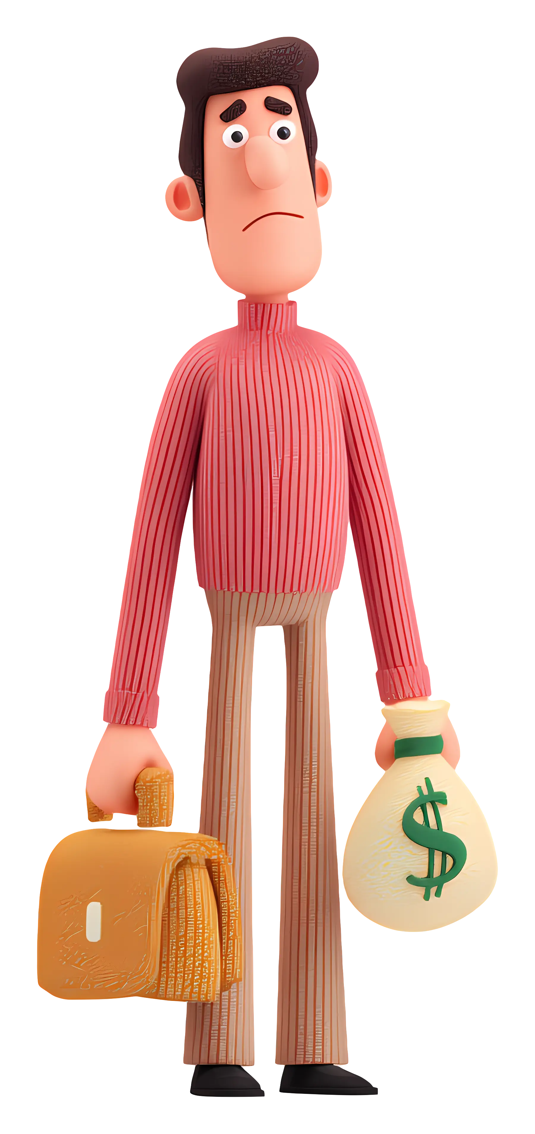 Worried Cartoon Businessman with Money Bag