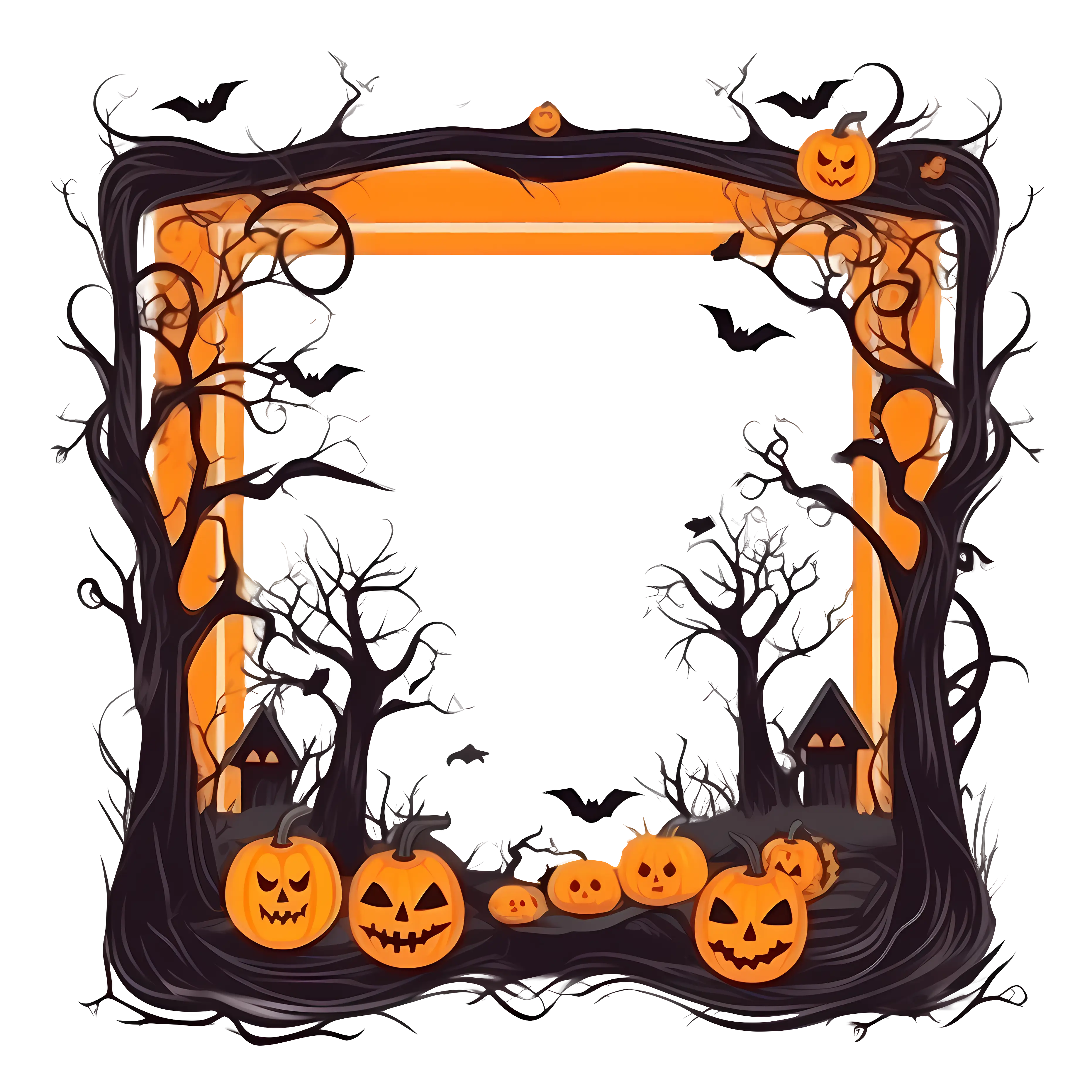Spooky Halloween Frame with Pumpkins and Bats