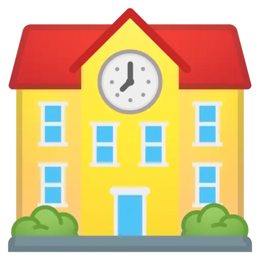 School Building with Clock Illustration