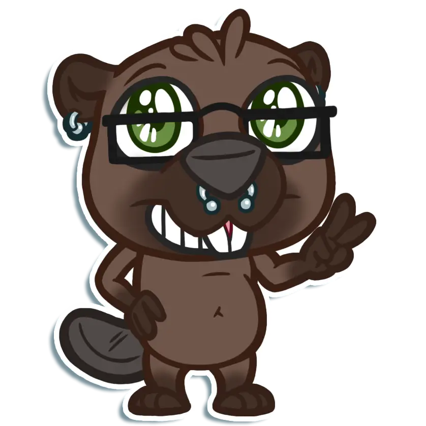Cartoon Beaver with Glasses and Peace Sign