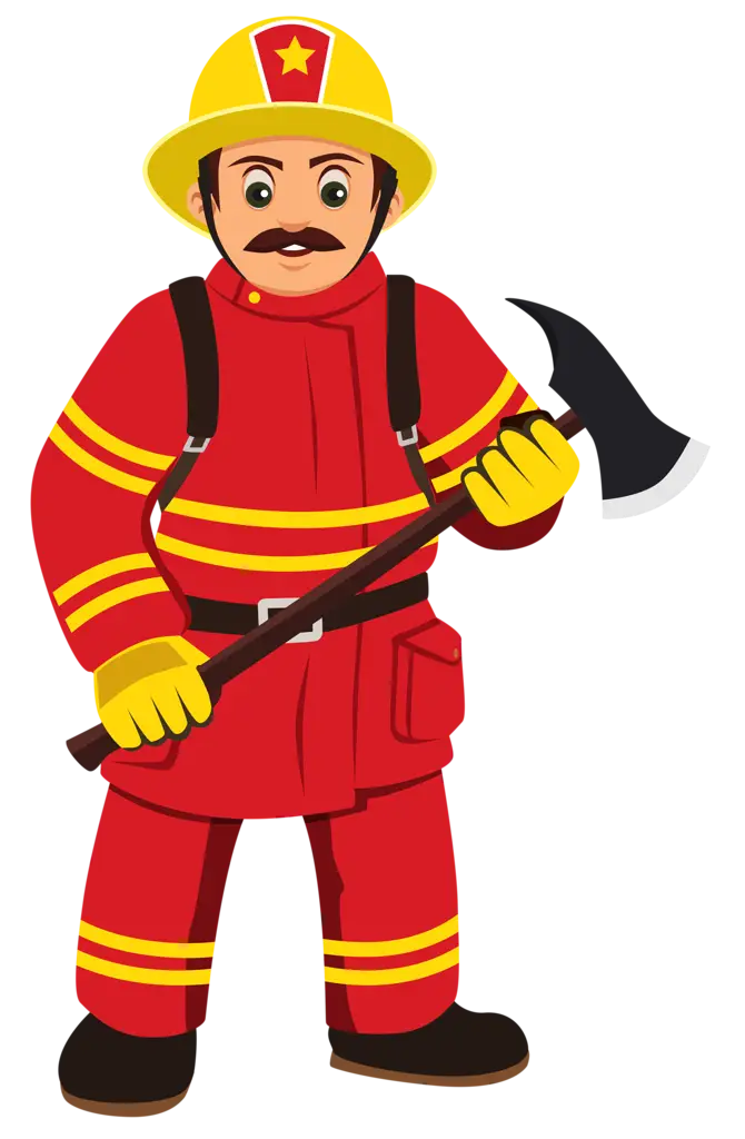 Cartoon Firefighter Holding an Axe in Uniform