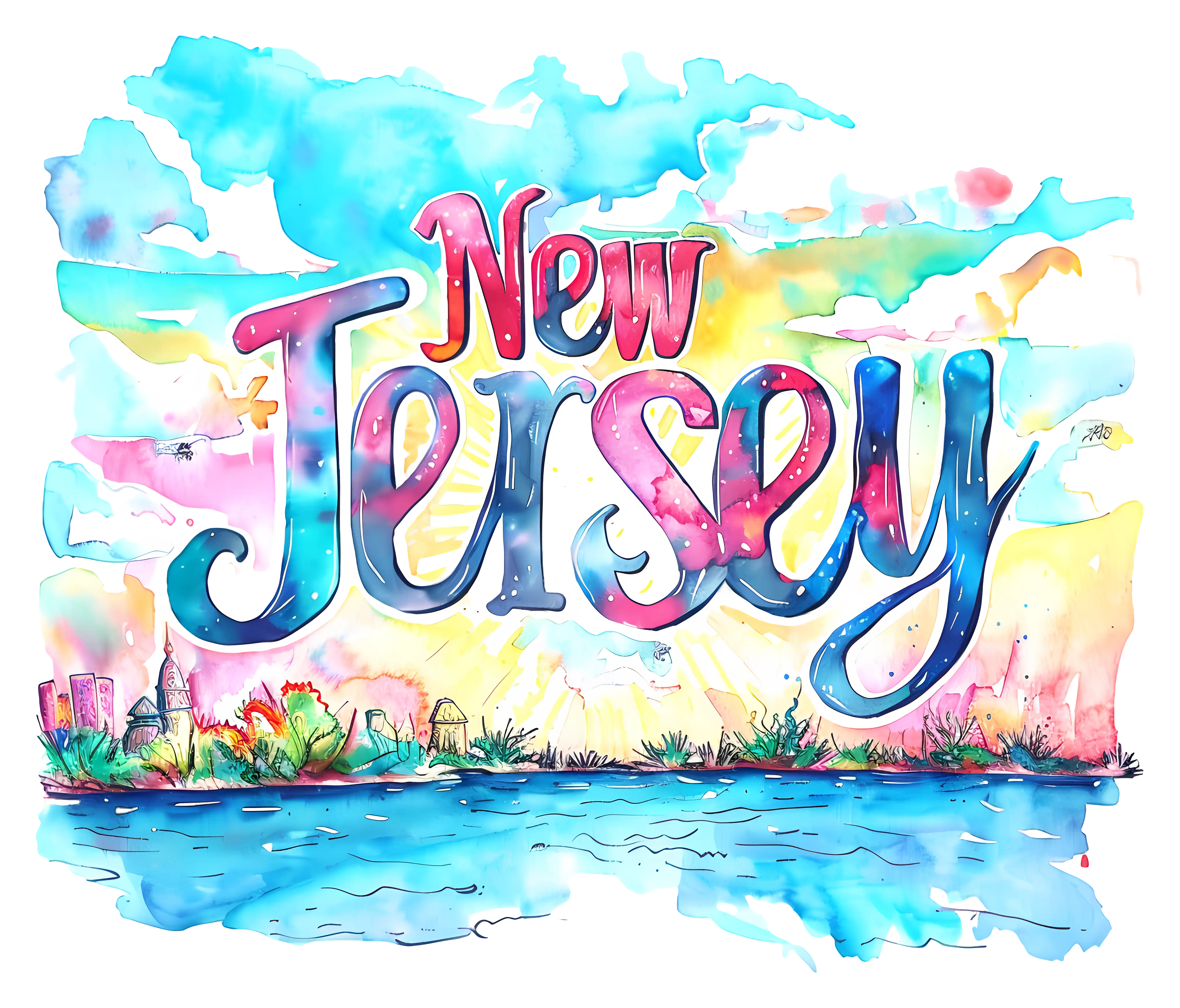 Colorful New Jersey Watercolor Map