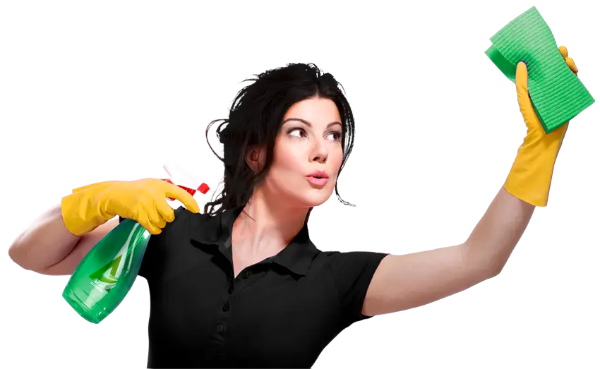 Woman Cleaning with Sponge and Spray Bottle