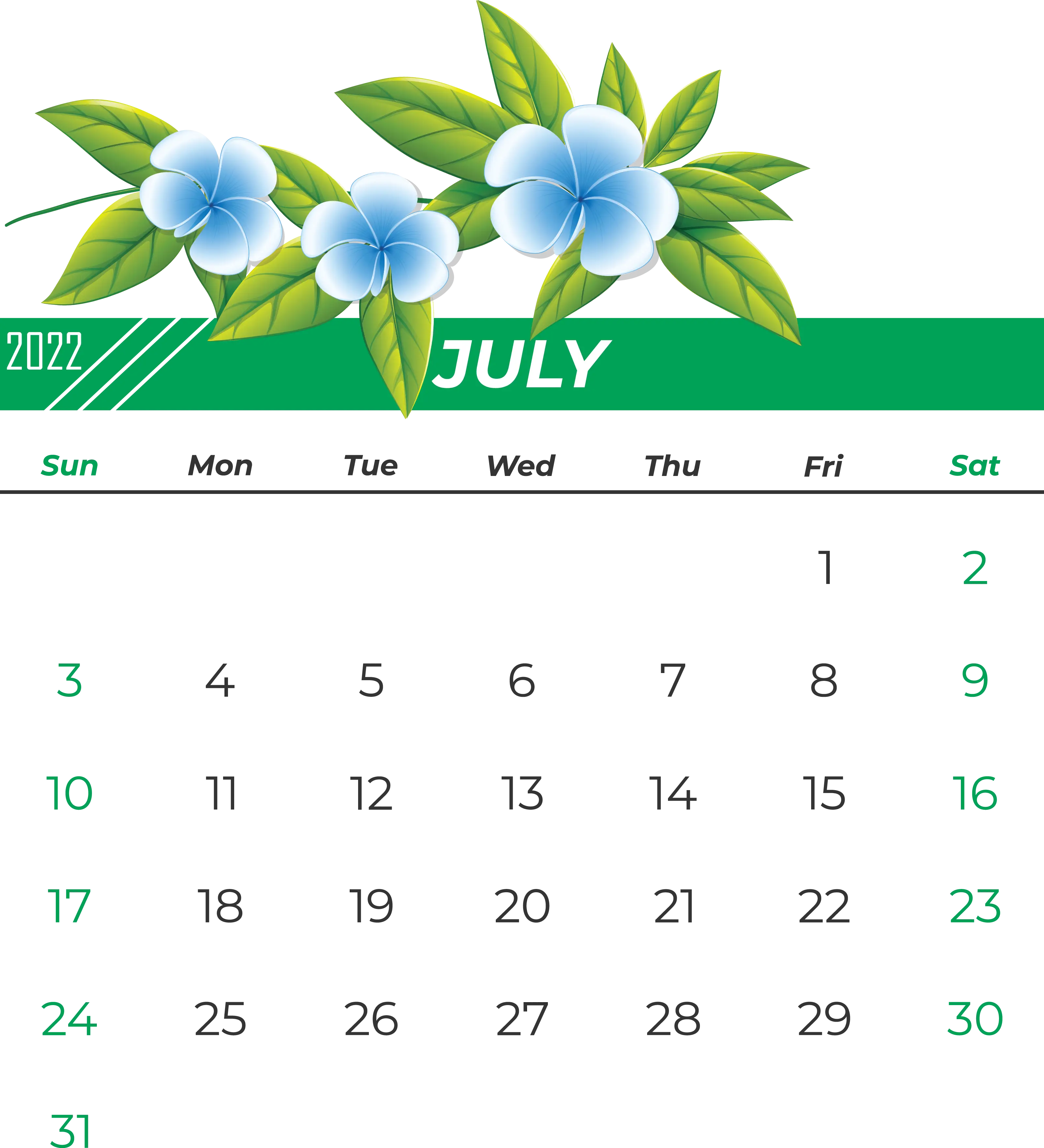 July 2022 Green Floral Calendar Design