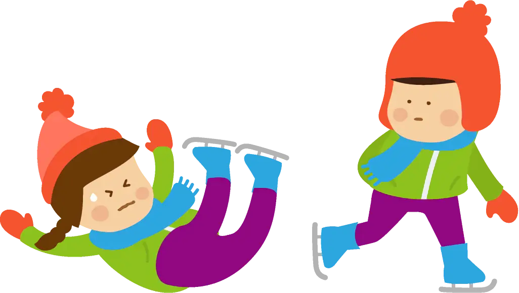 Children Ice Skating and Falling