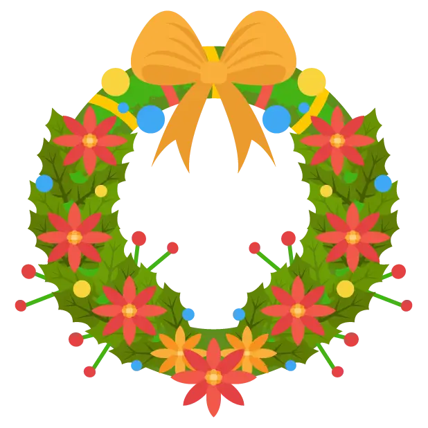 Christmas Wreath with Red Flowers and Bow