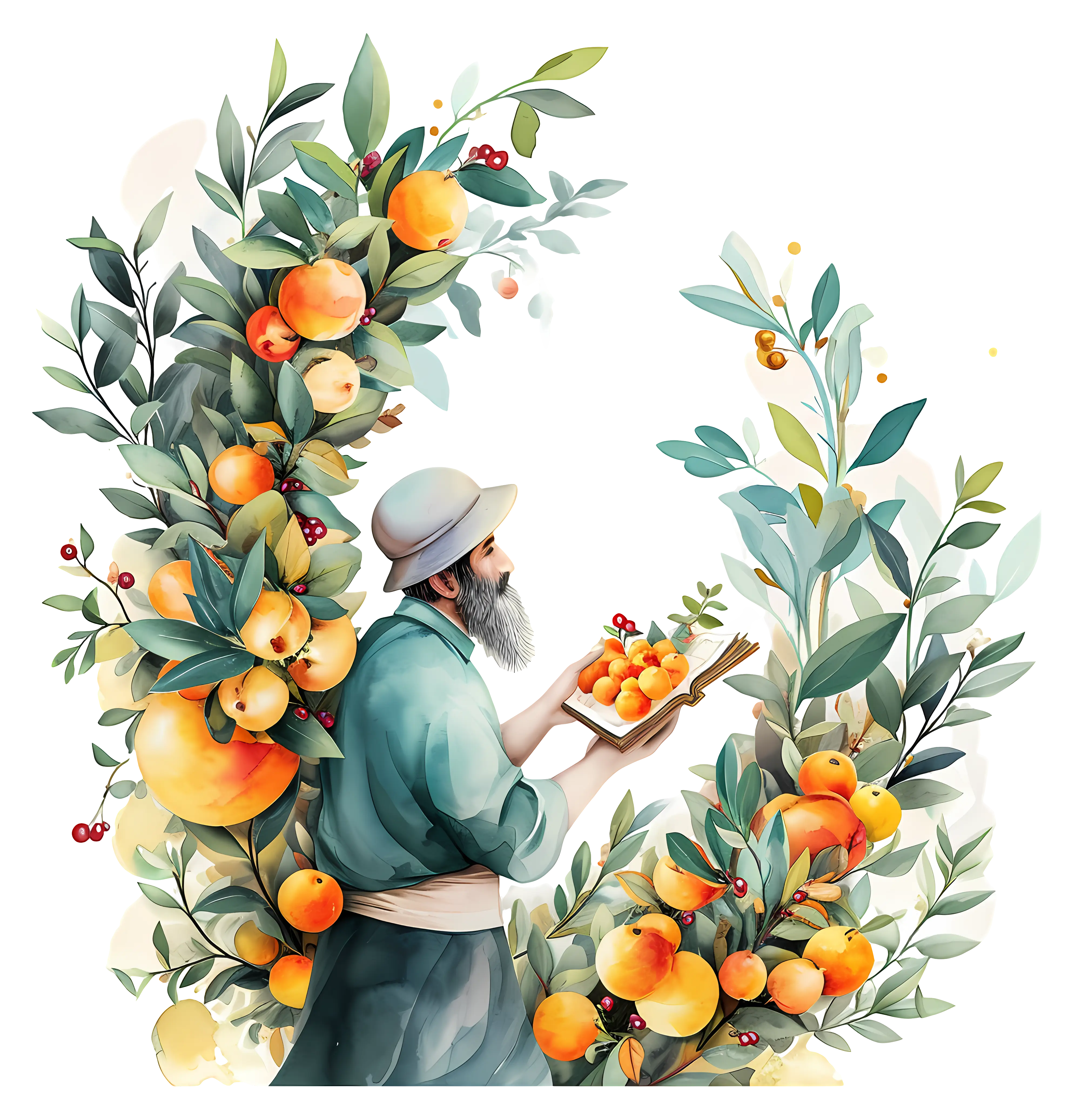 Fruit Harvest with Oranges and Leaves