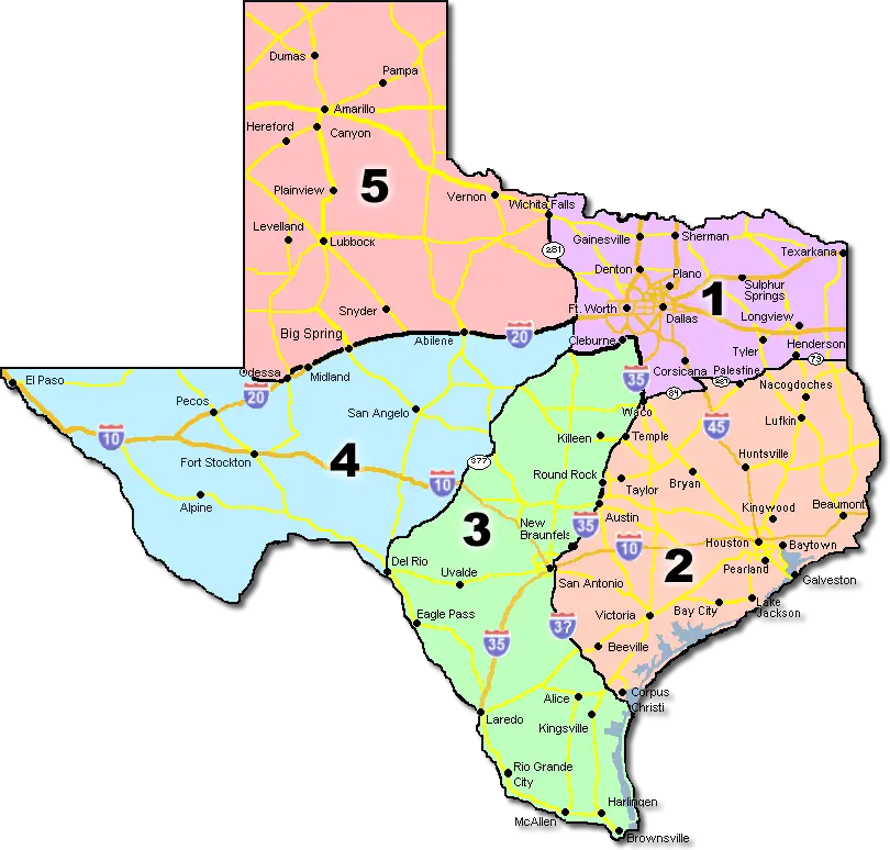 Map of Texas with Regions
