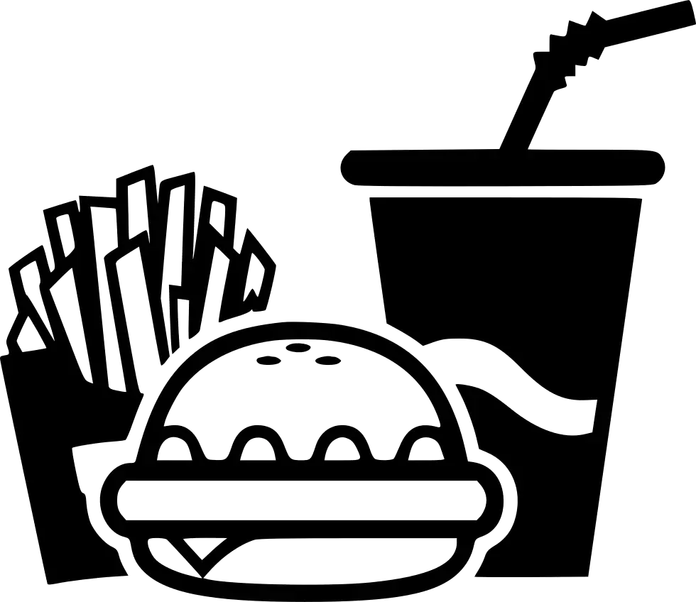 Black and White Burger, Fries, and Drink Icons