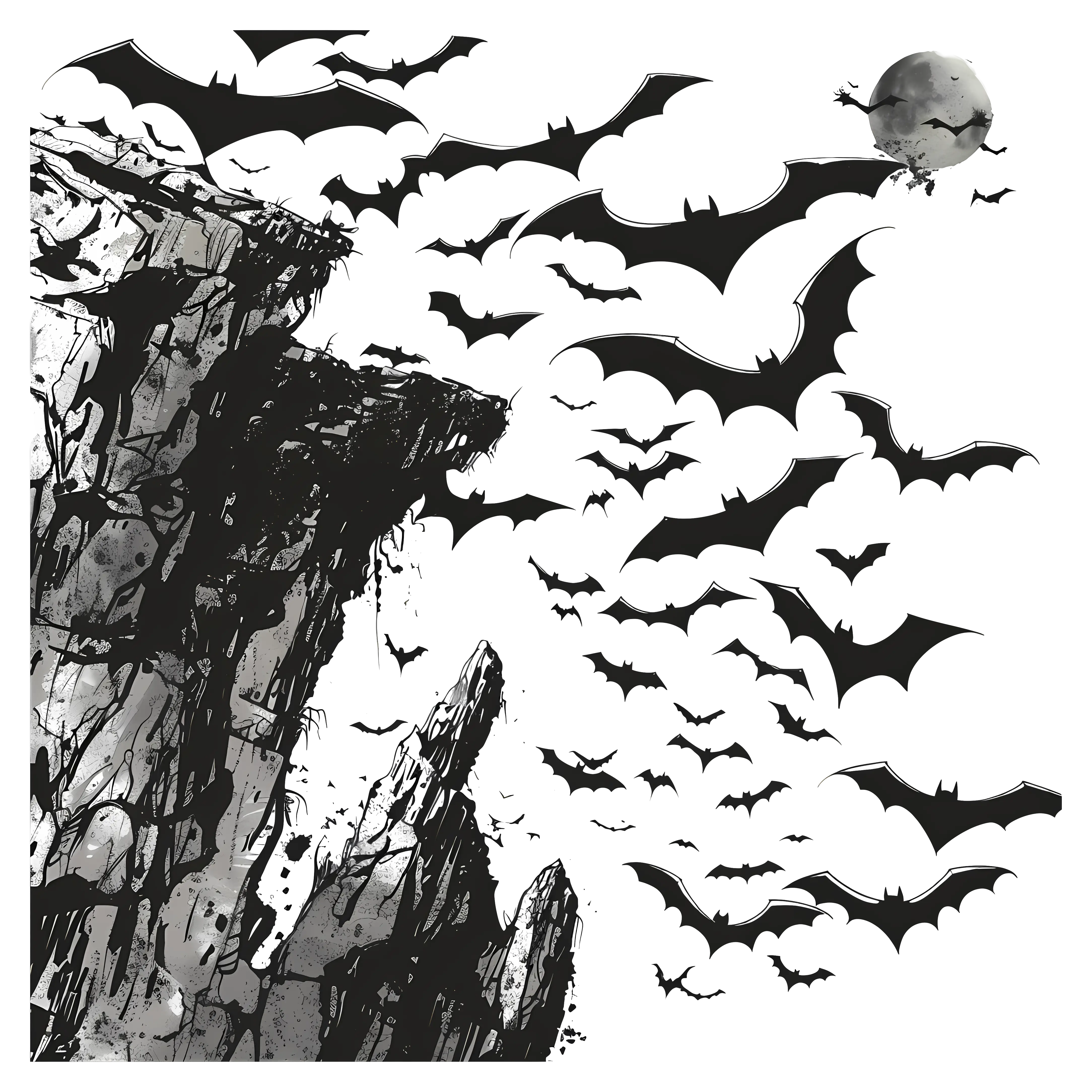 Spooky Bats Flying Over Cliff