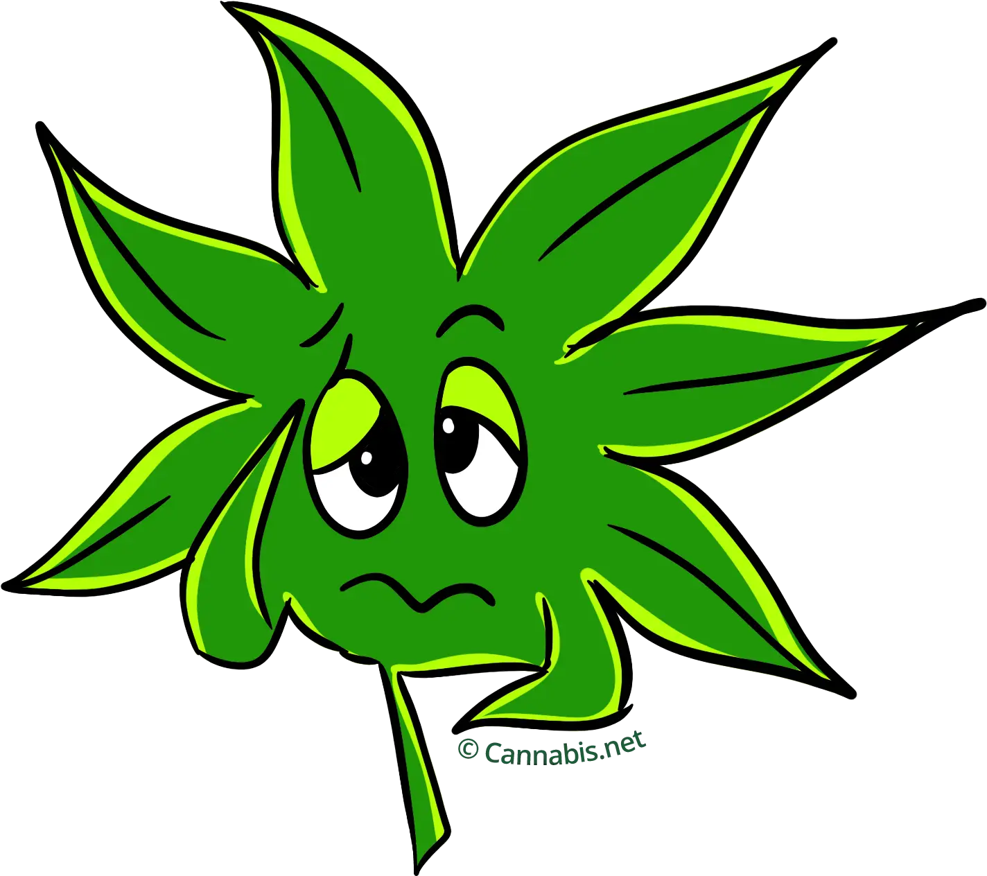 Sad Green Cannabis Leaf Cartoon