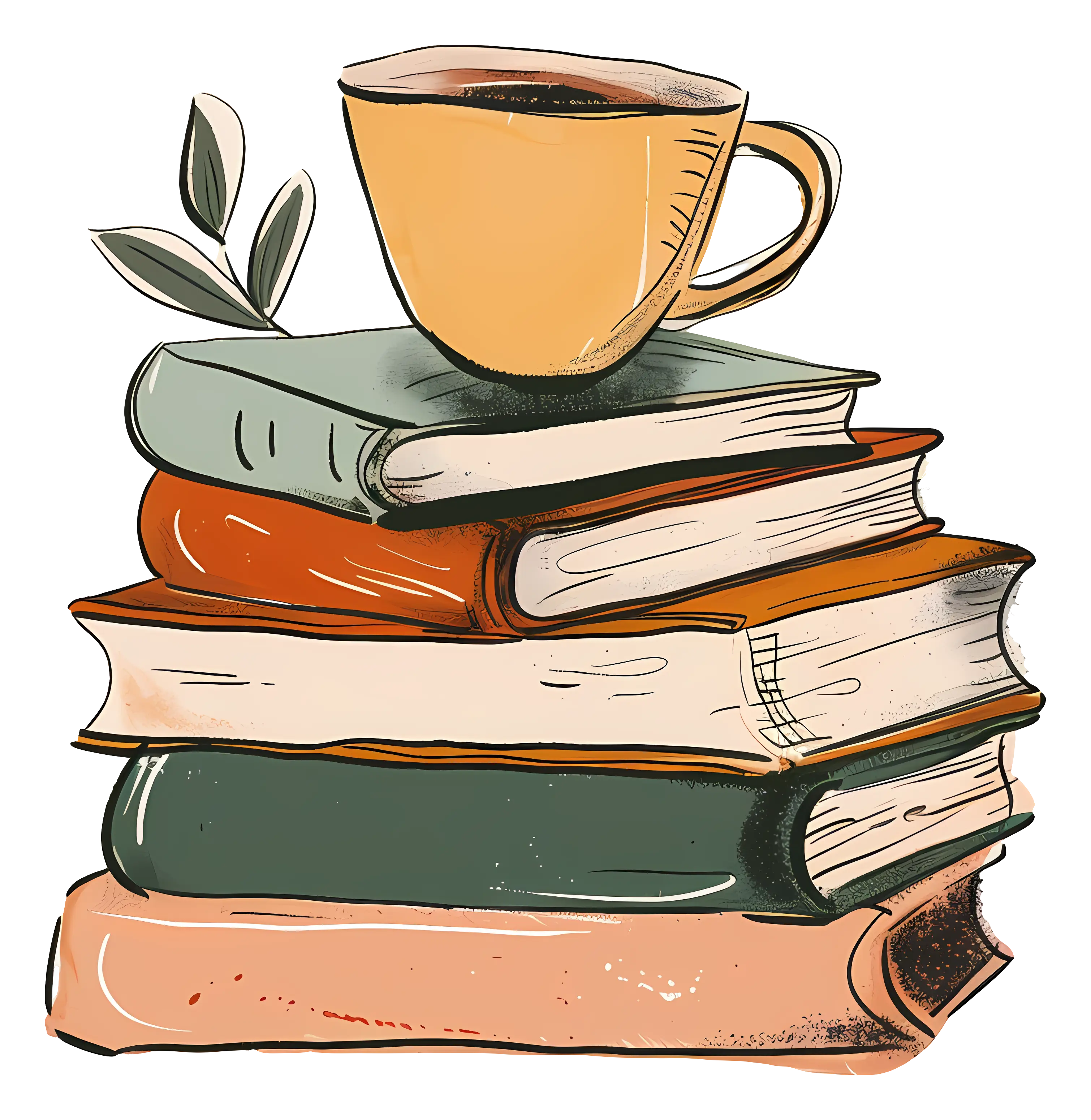 Illustration of a Stack of Books with a Cup