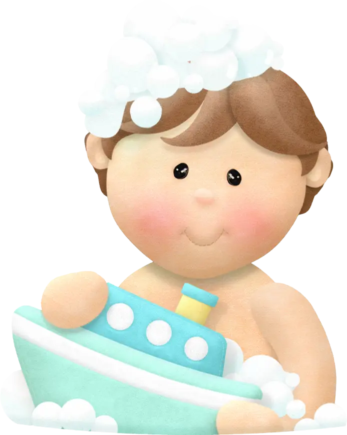 Cute Baby in Bath with Toy Boat
