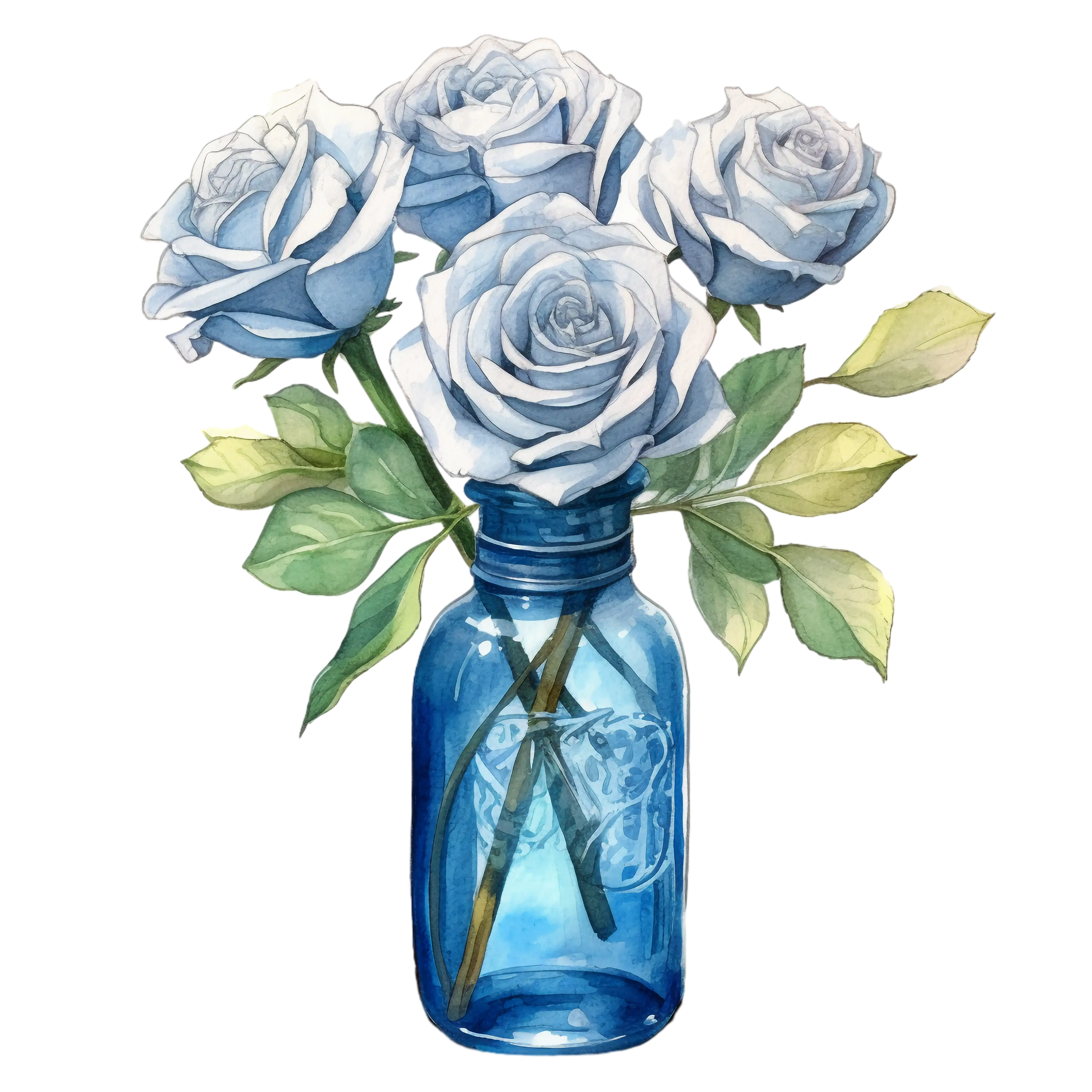 Blue Roses in a Glass Vase