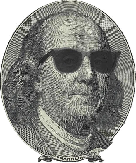 Humorous Illustration of Benjamin Franklin Wearing Sunglasses