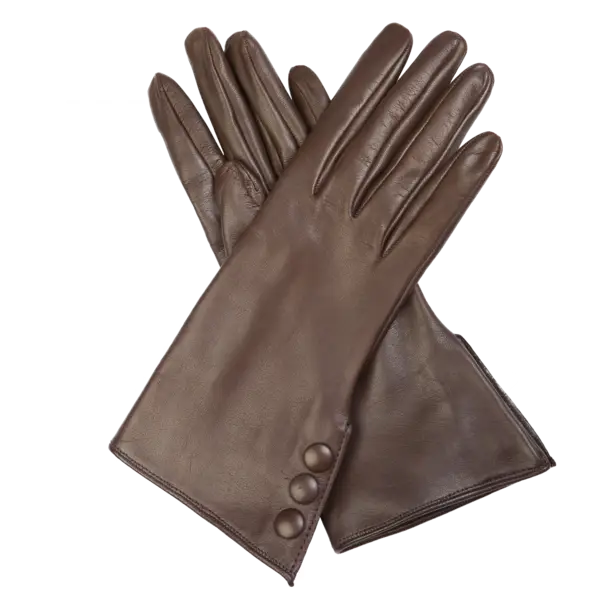 Brown Leather Gloves with Button Details
