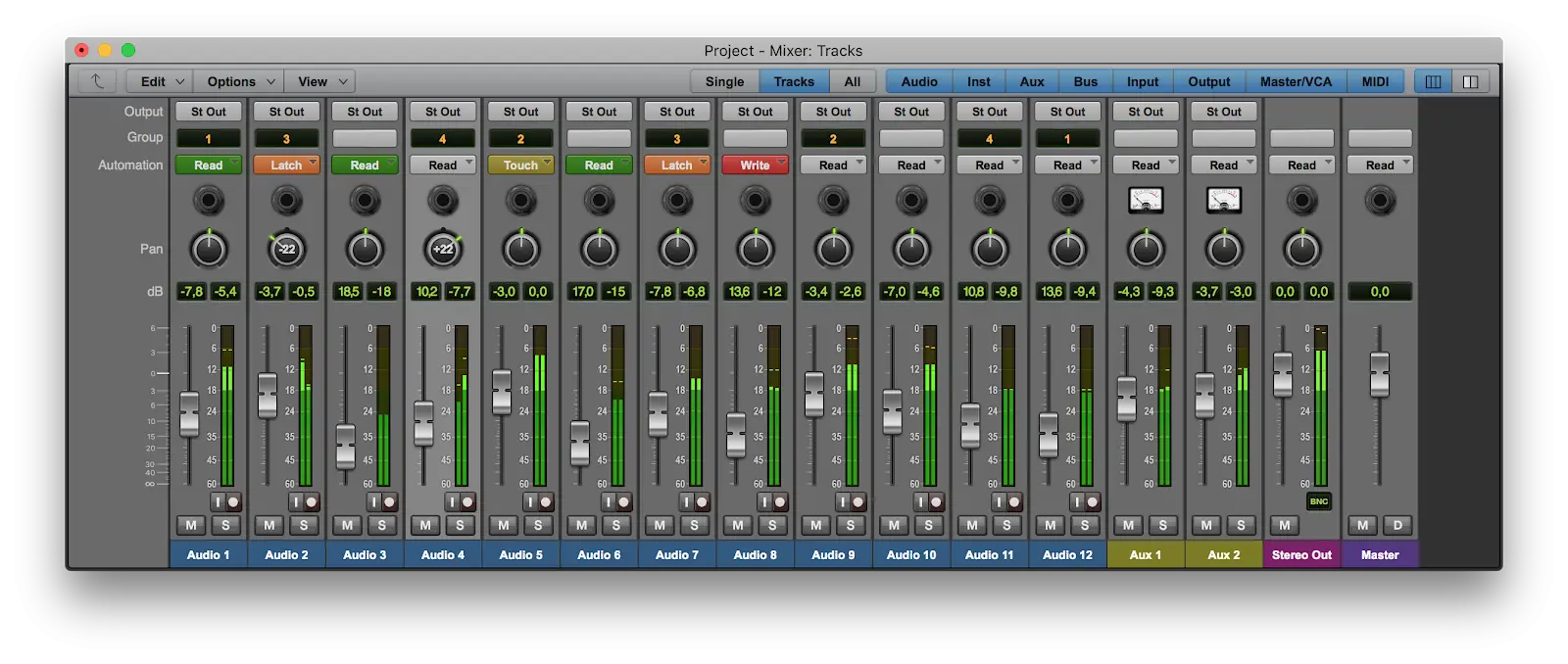 Audio Mixer Interface for Music Production