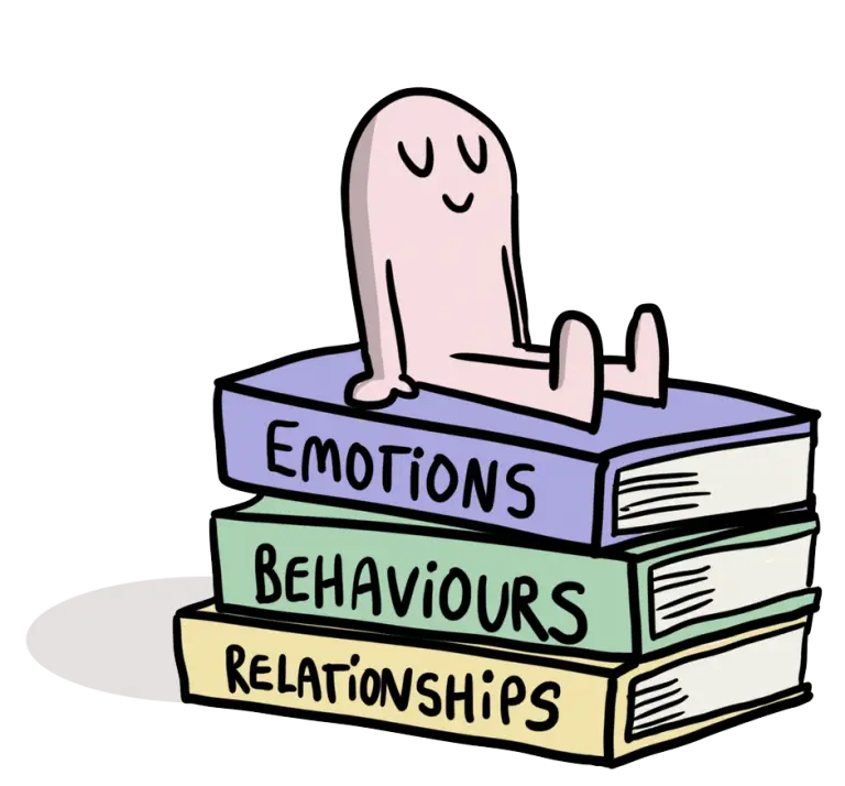 Cartoon Character Sitting on Books