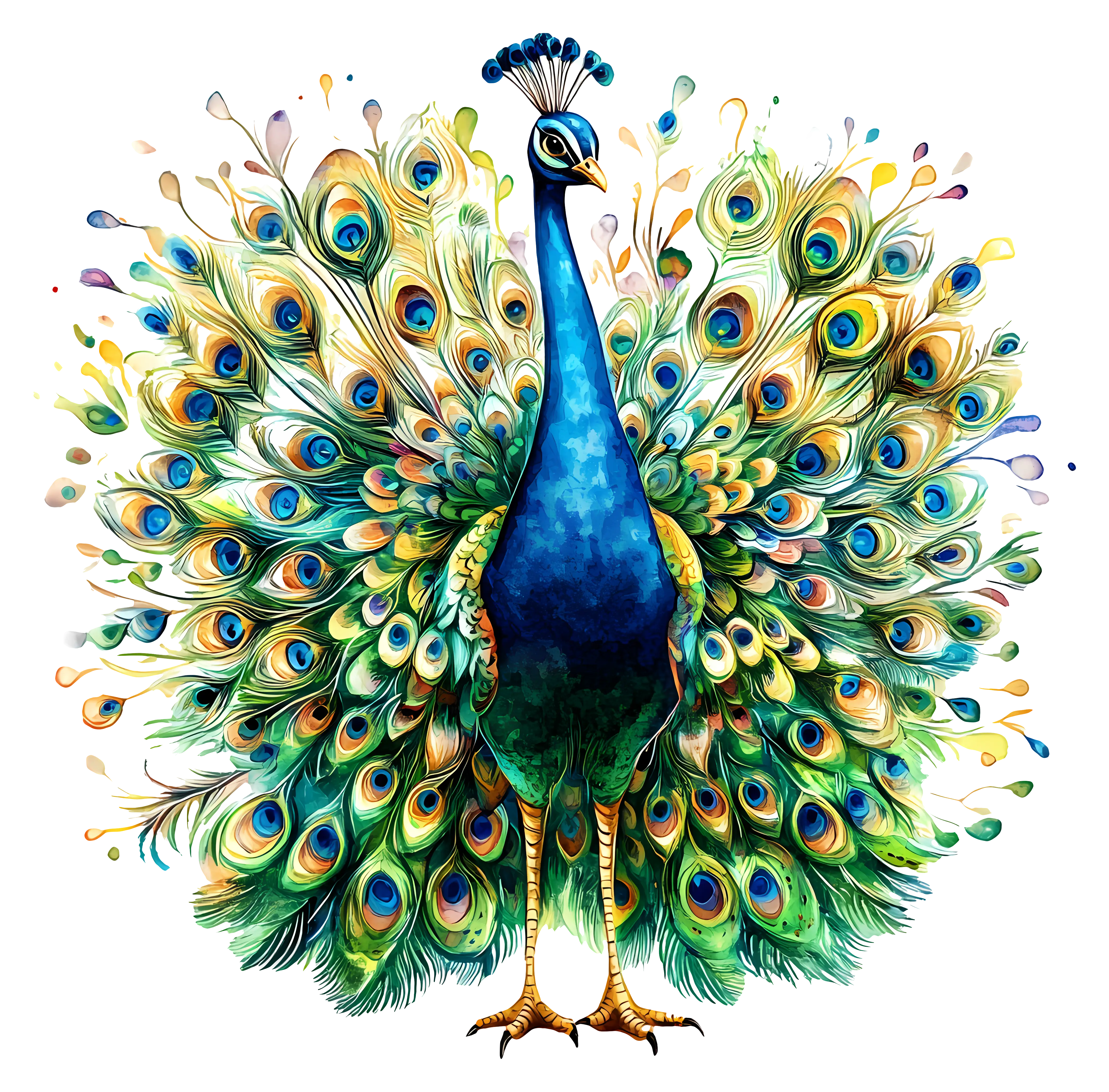 Peacock with Vibrant Colorful Feathers Illustration