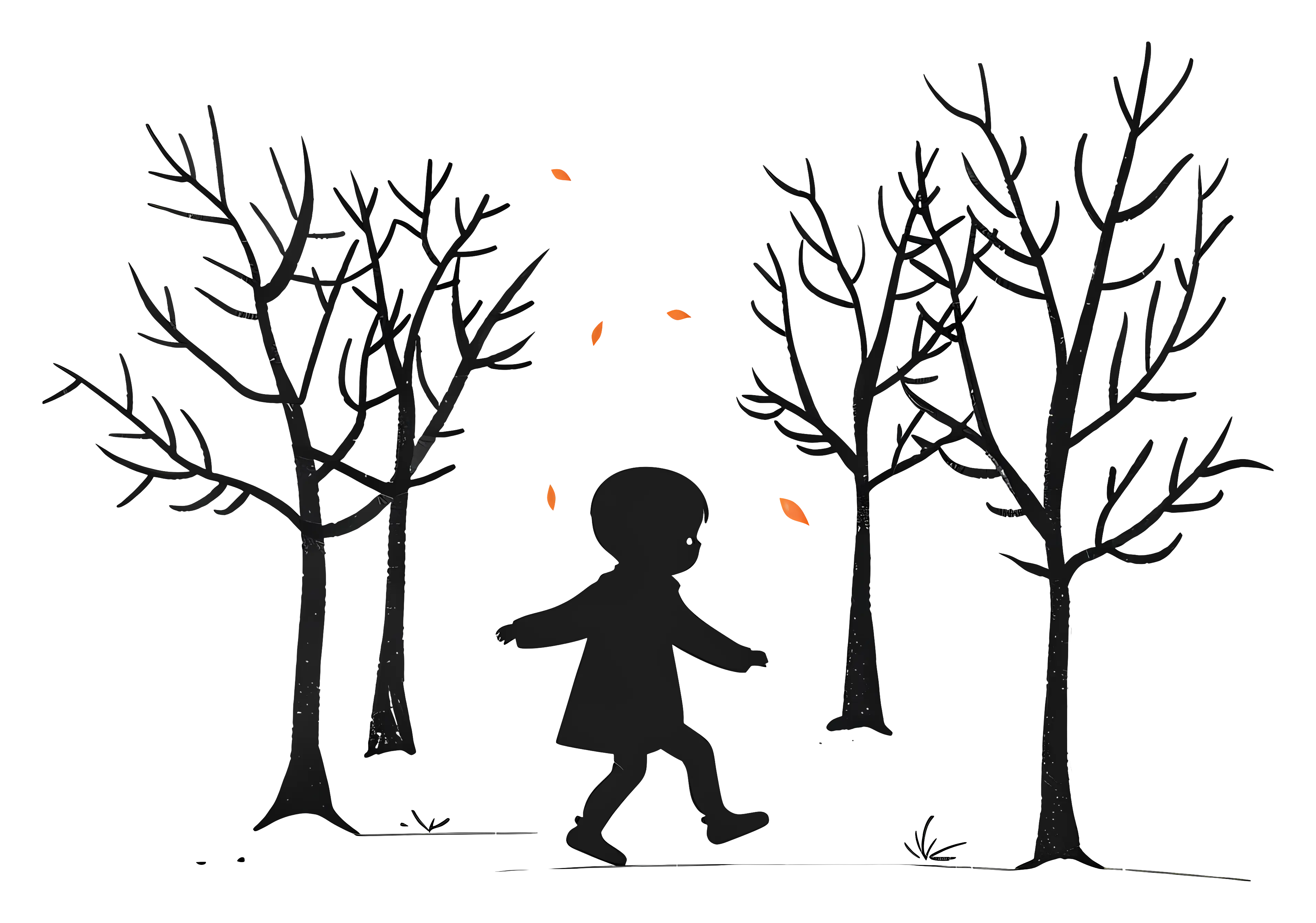 Boy Walking in Forest Silhouette