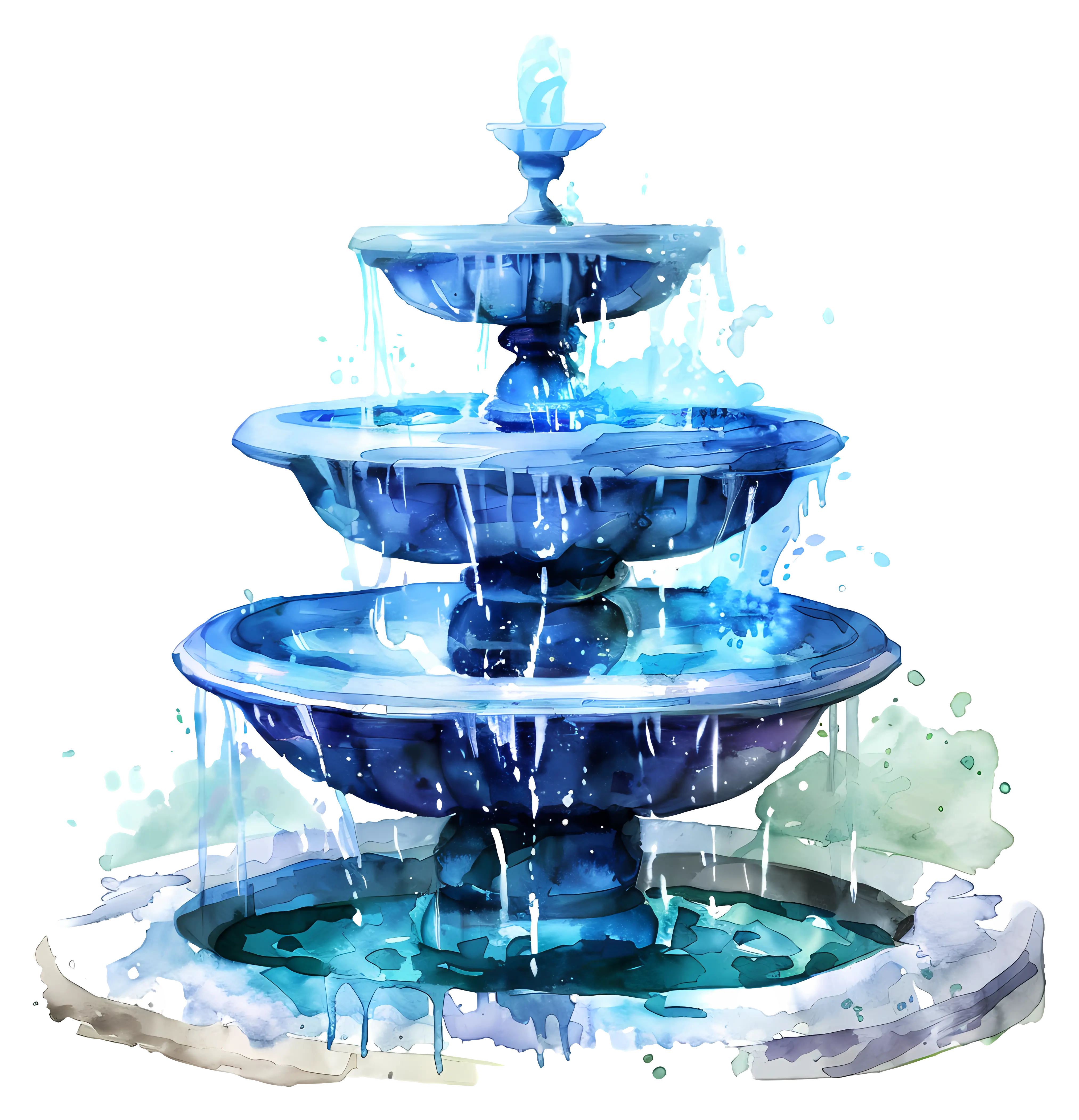 Blue Water Fountain Illustration