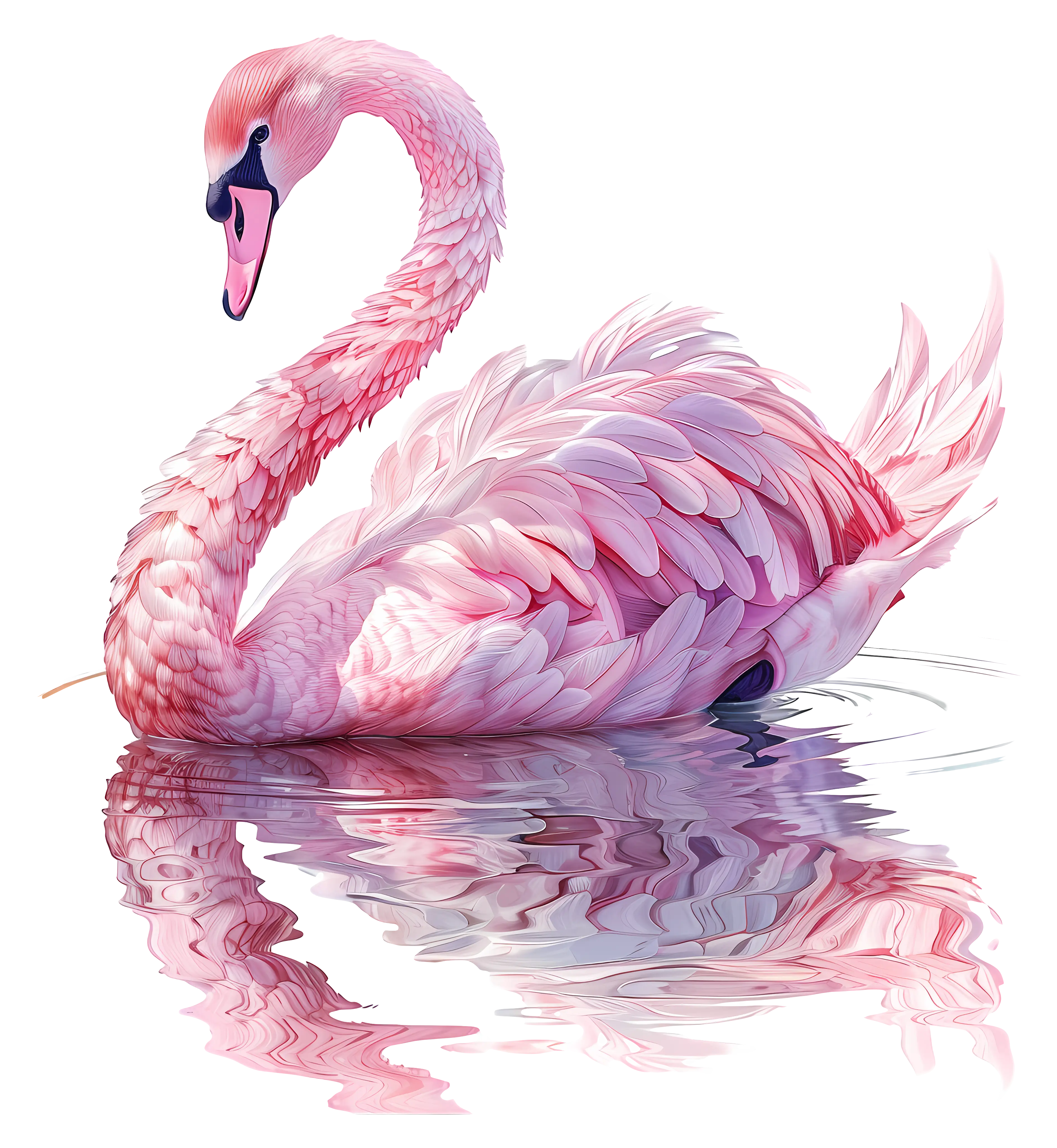 Elegant Pink Flamingo with Water Reflection
