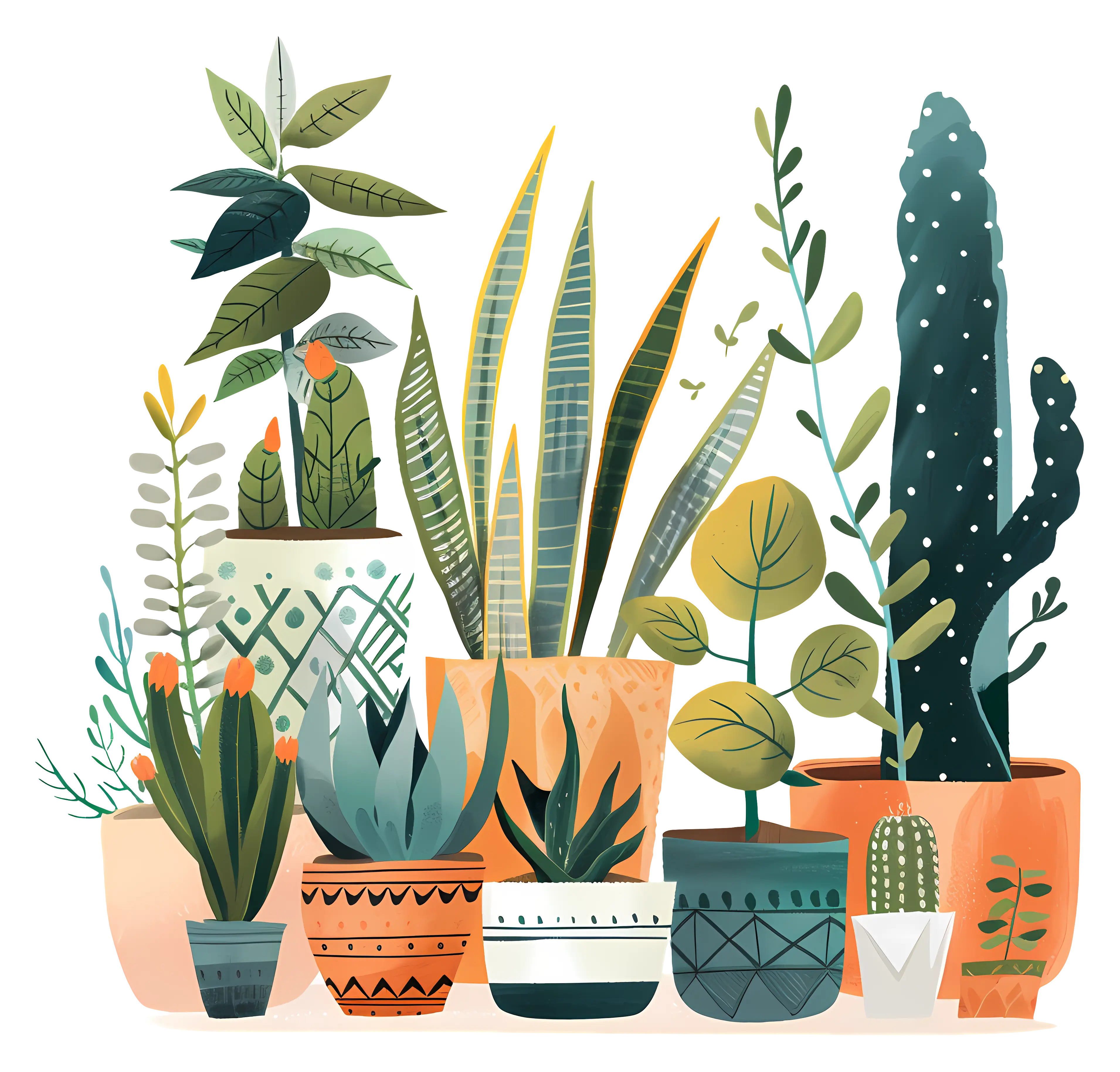 Collection of Potted Indoor Plants with Vibrant Colors