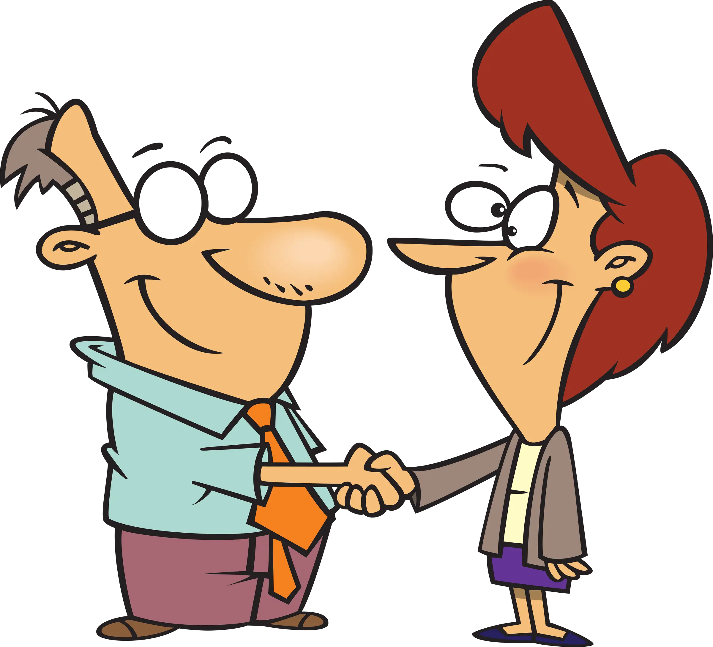 Man and Woman Cartoon Handshake