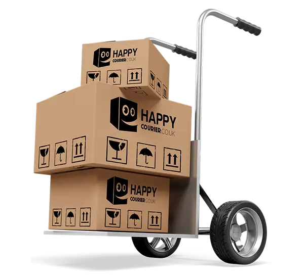 Stacked Delivery Boxes on Hand Truck