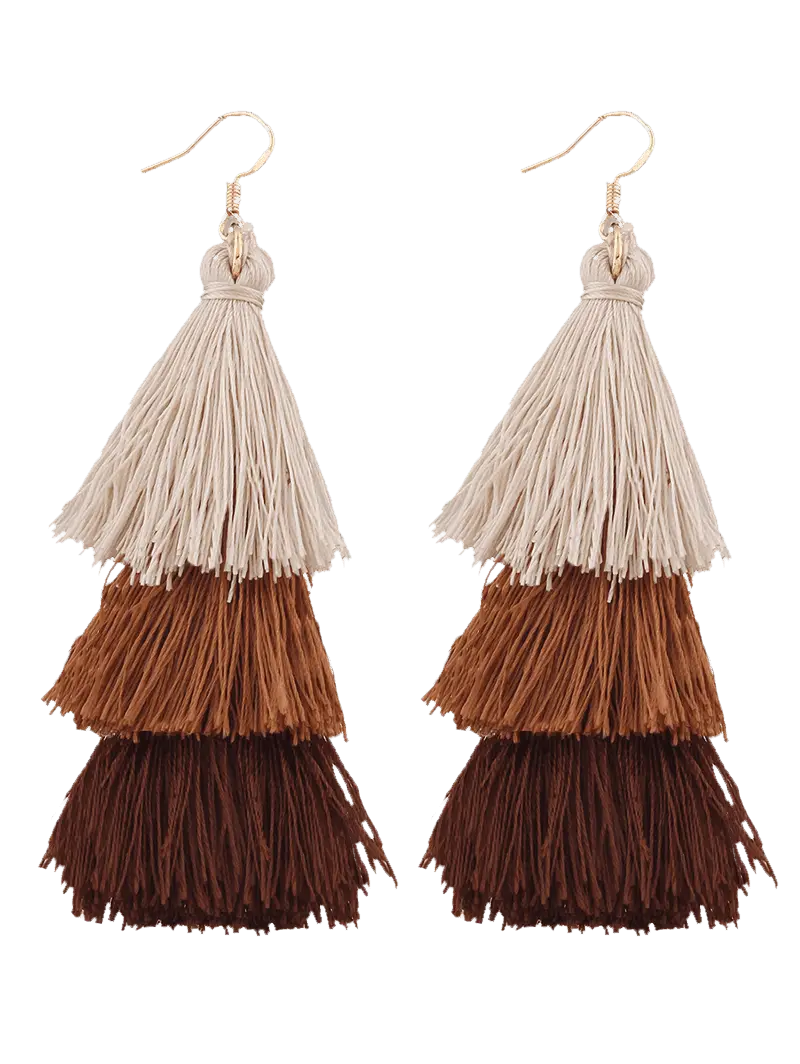 Layered Tassel Earrings in Brown Shades