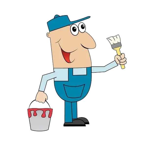 Happy Cartoon Painter with Brush and Paint Bucket