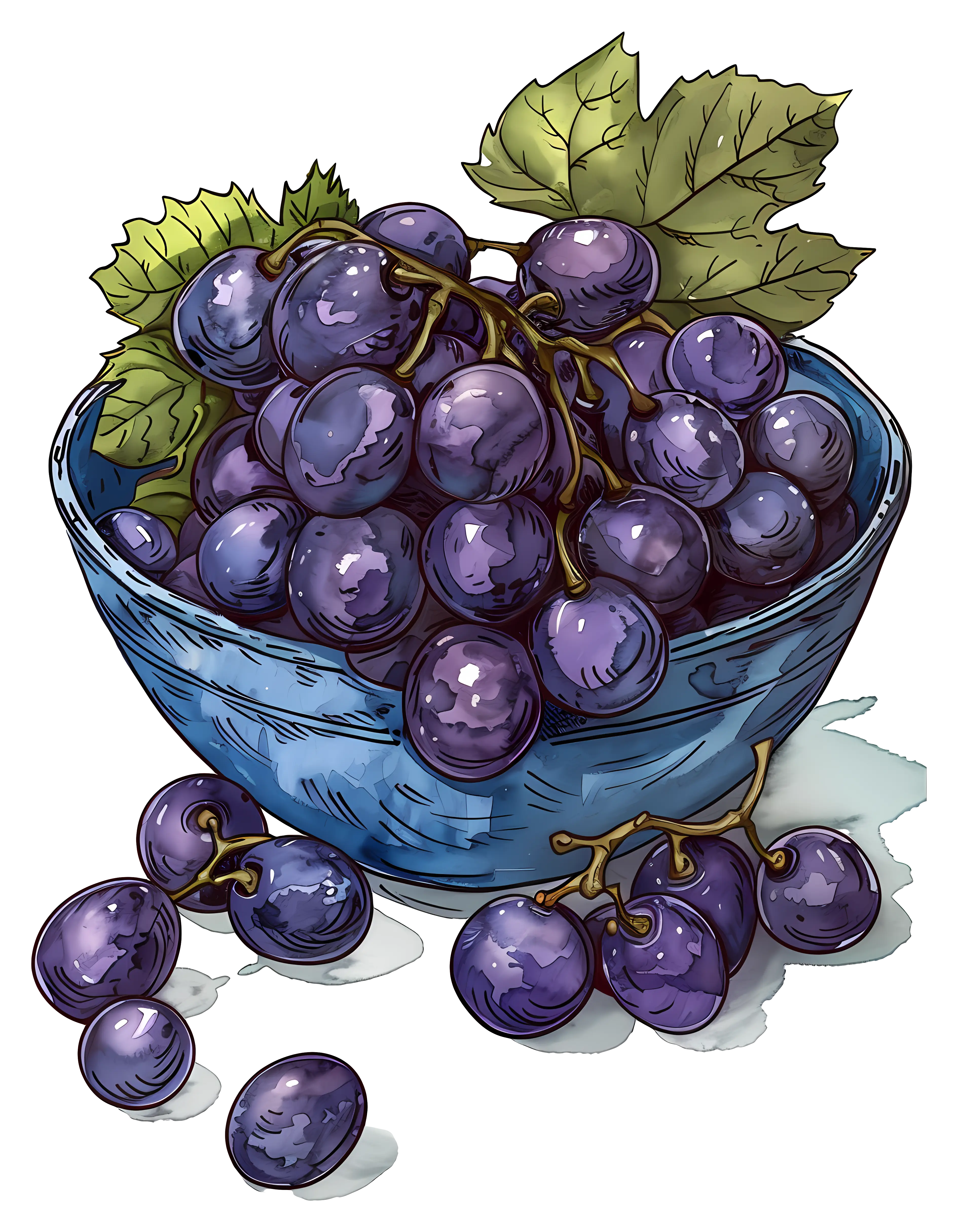 Fresh Purple Grapes in a Blue Bowl