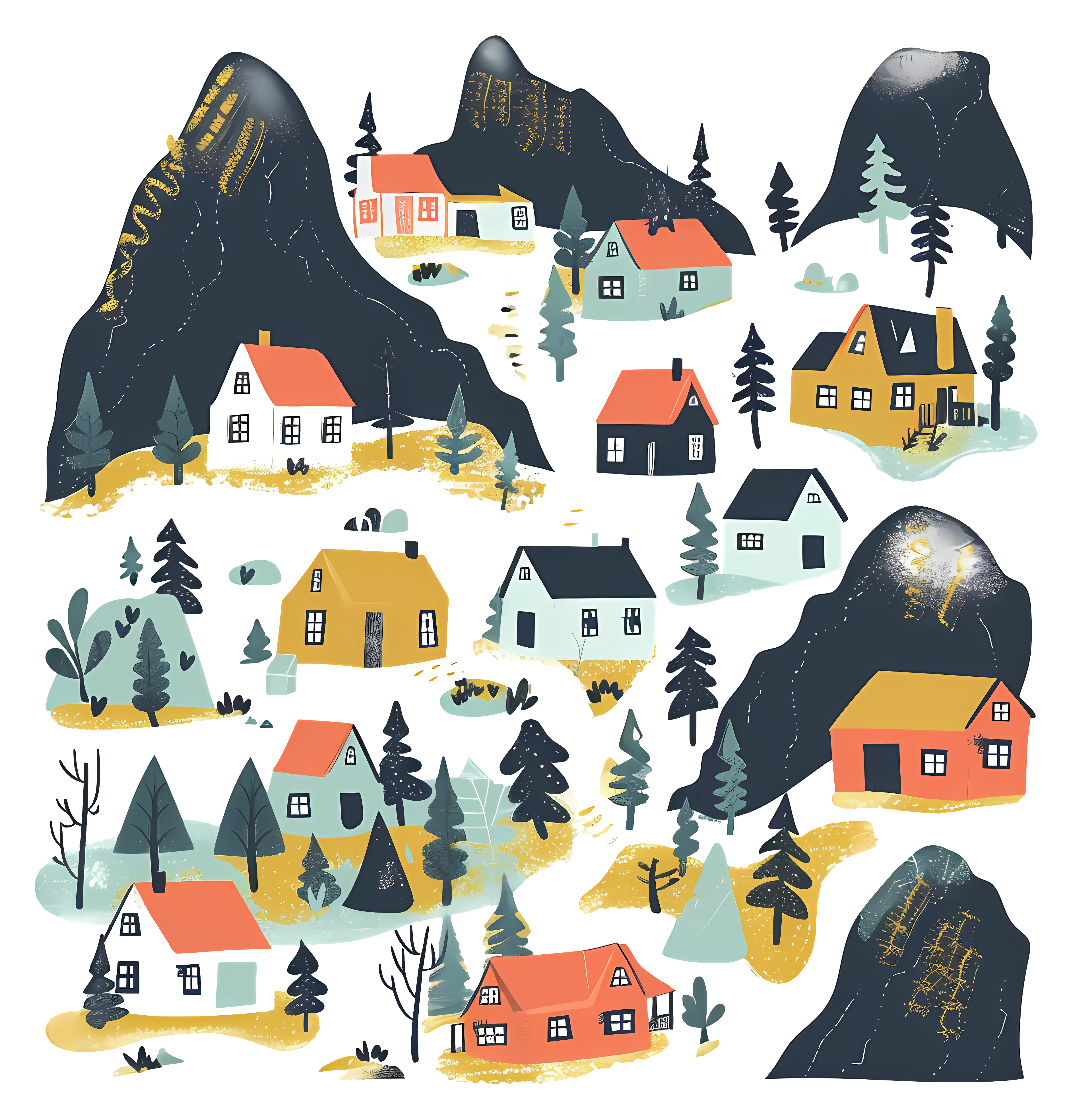 Small Village in Mountains Illustration