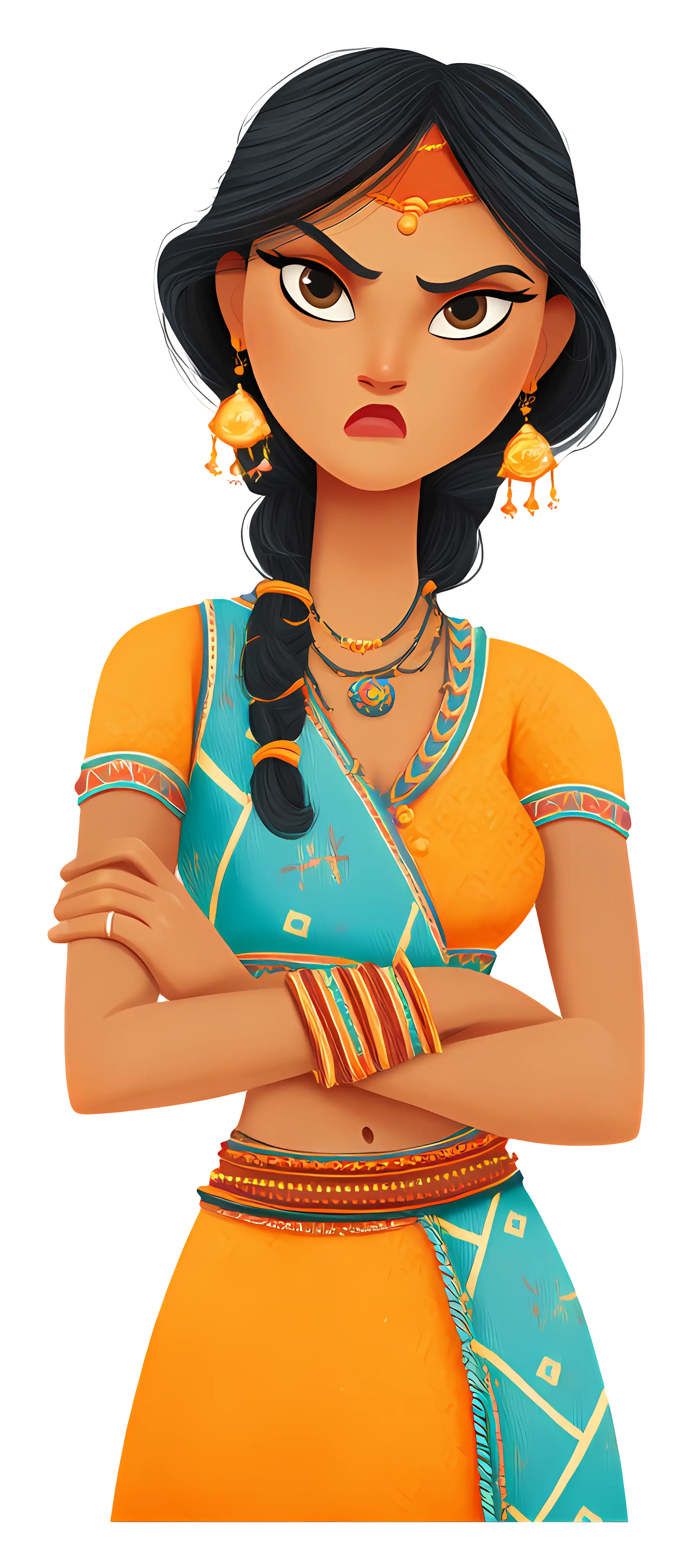 Angry Cartoon Woman in Traditional Attire