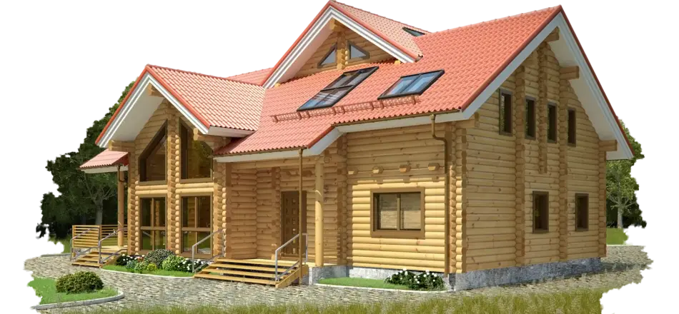 Beautiful Wooden House with Red Roof
