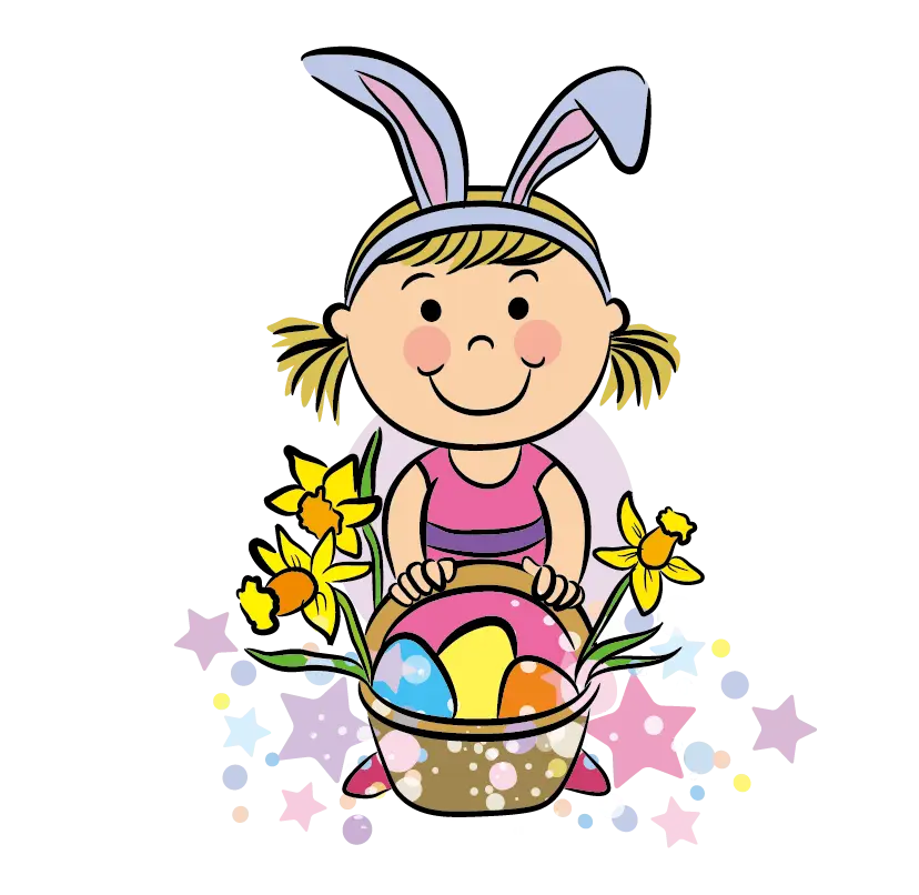 Girl with Easter Basket and Bunny Ears