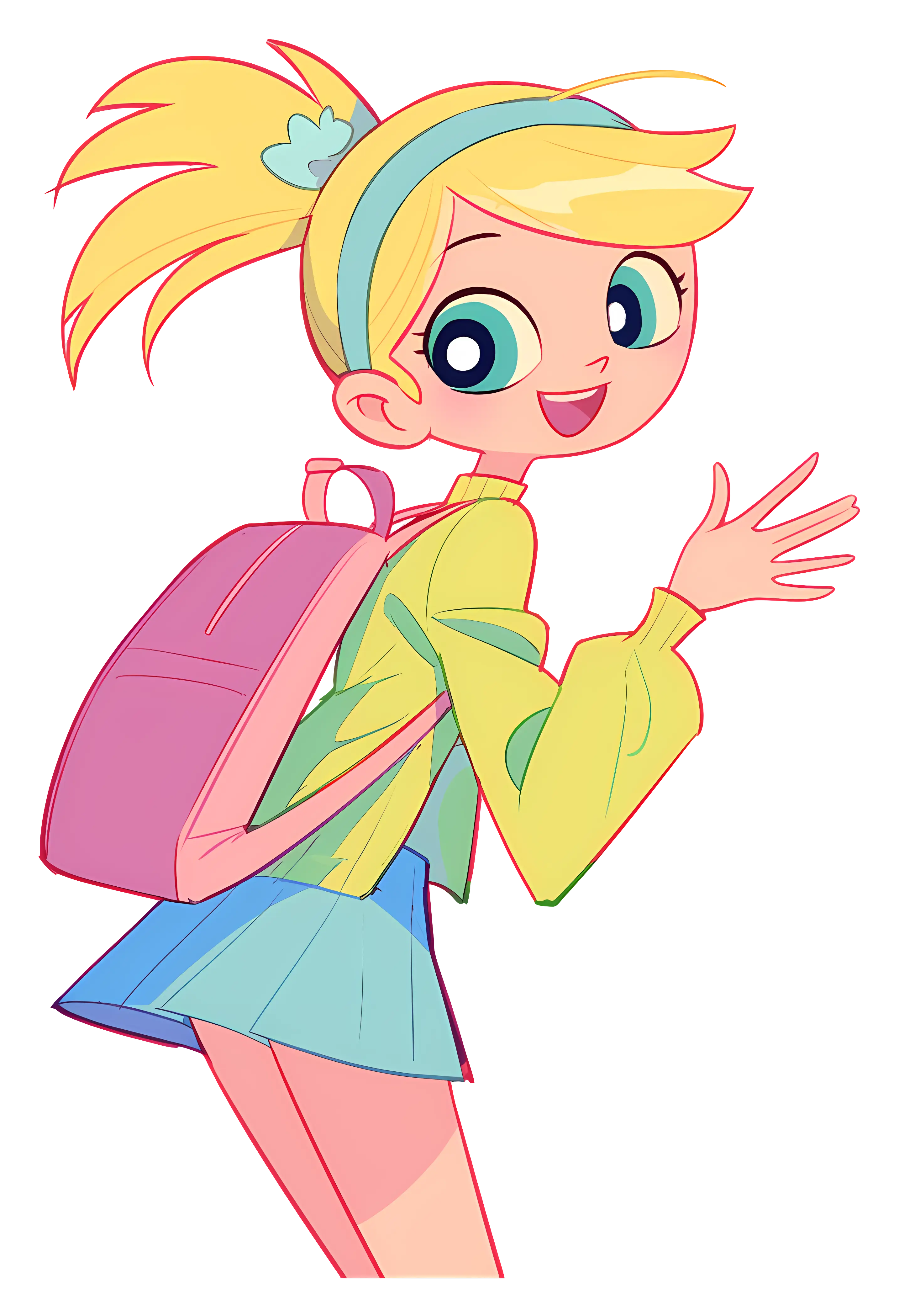 Happy Cartoon Girl With Backpack