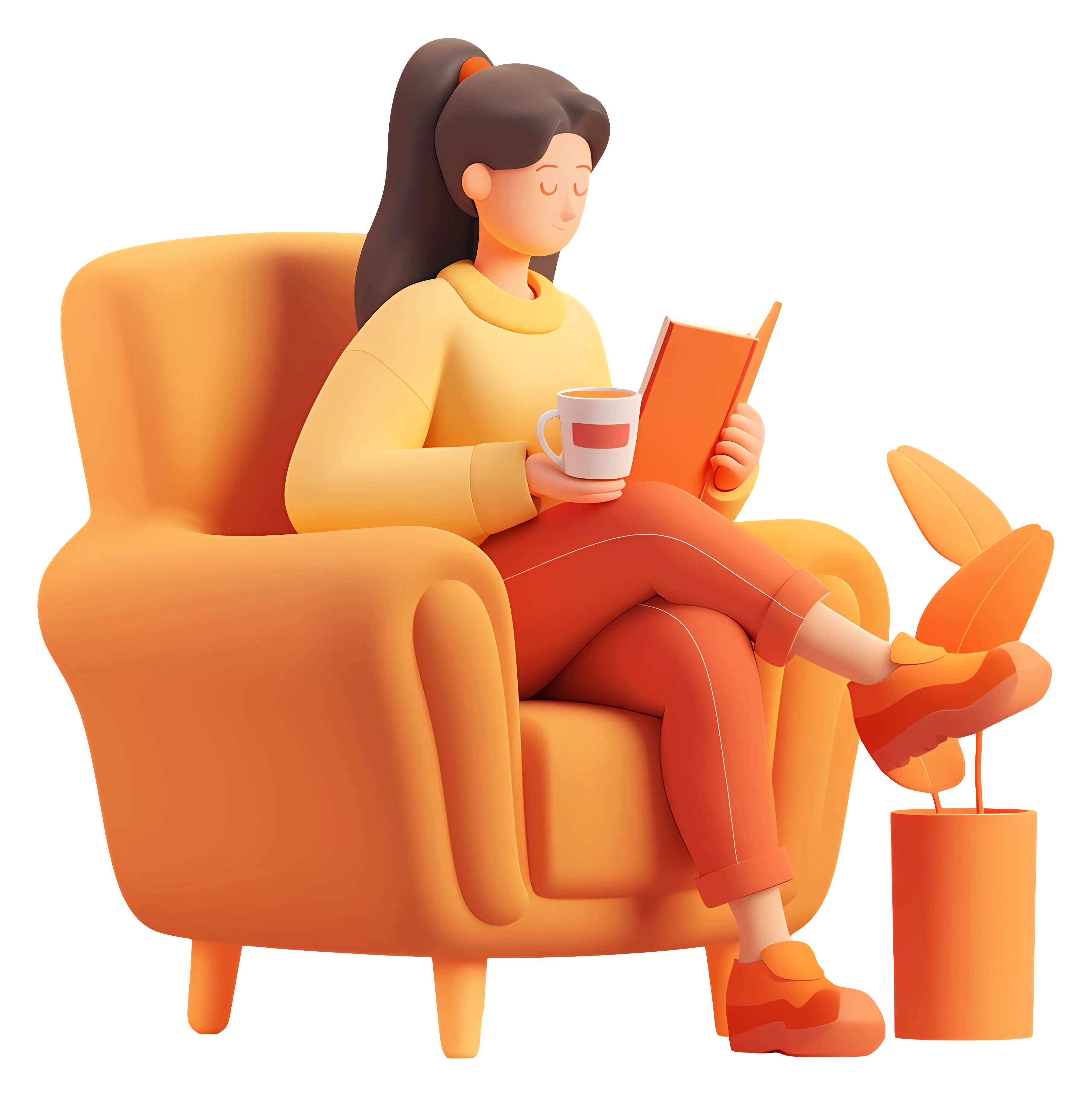 Woman Relaxing and Reading in Cozy Armchair
