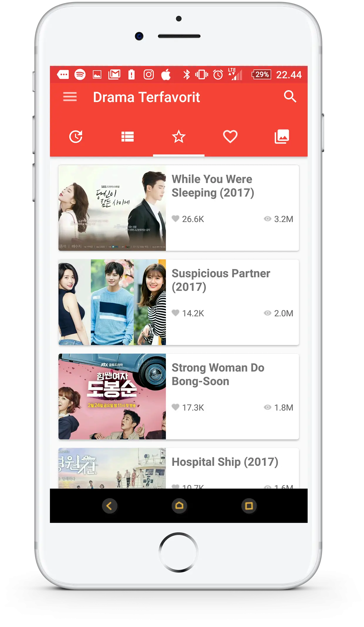 Smartphone Displaying Drama App