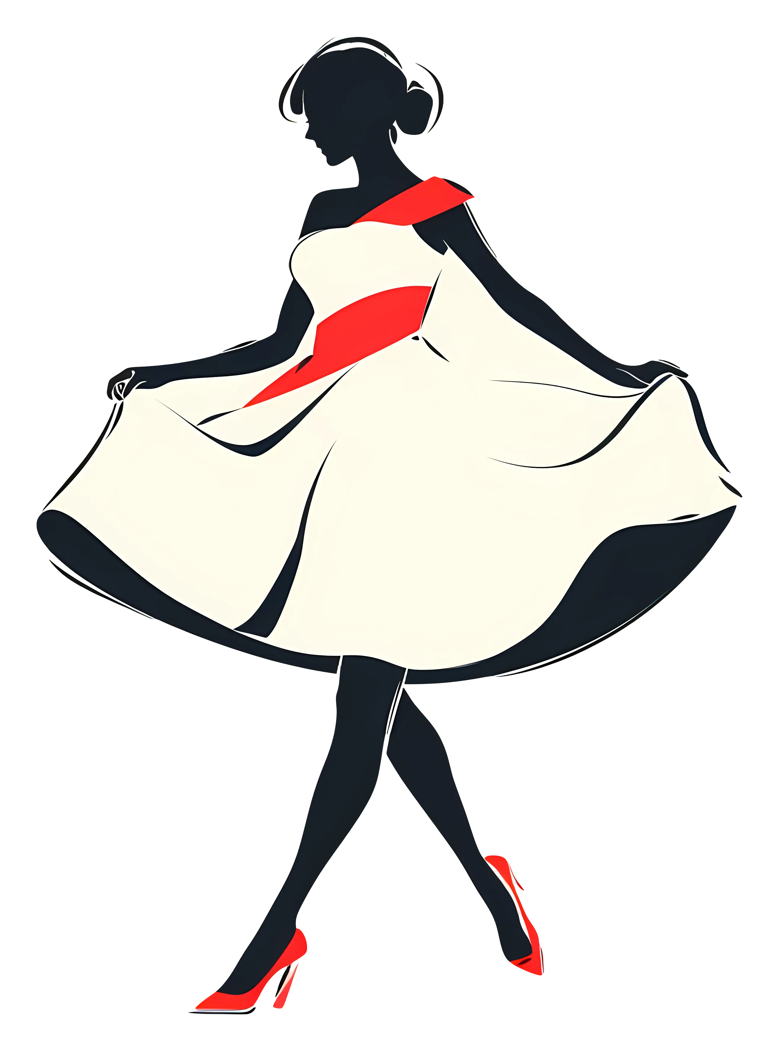 Stylish White Dress with Red Accent Illustration