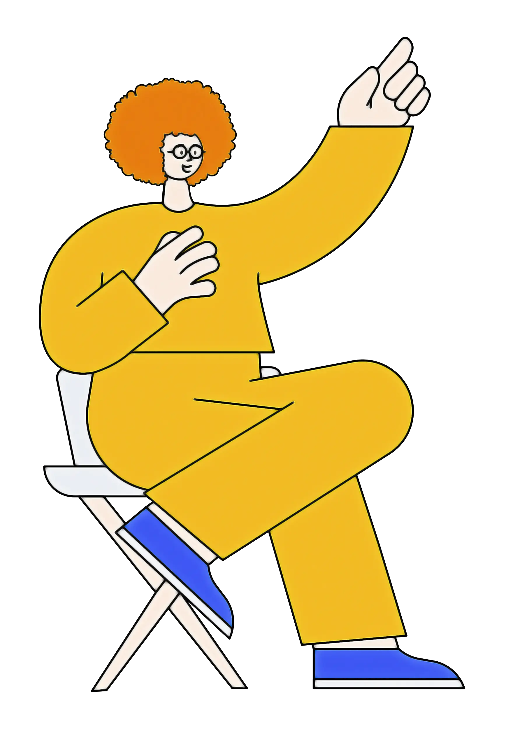 Cartoon Seated Character Pointing Upward