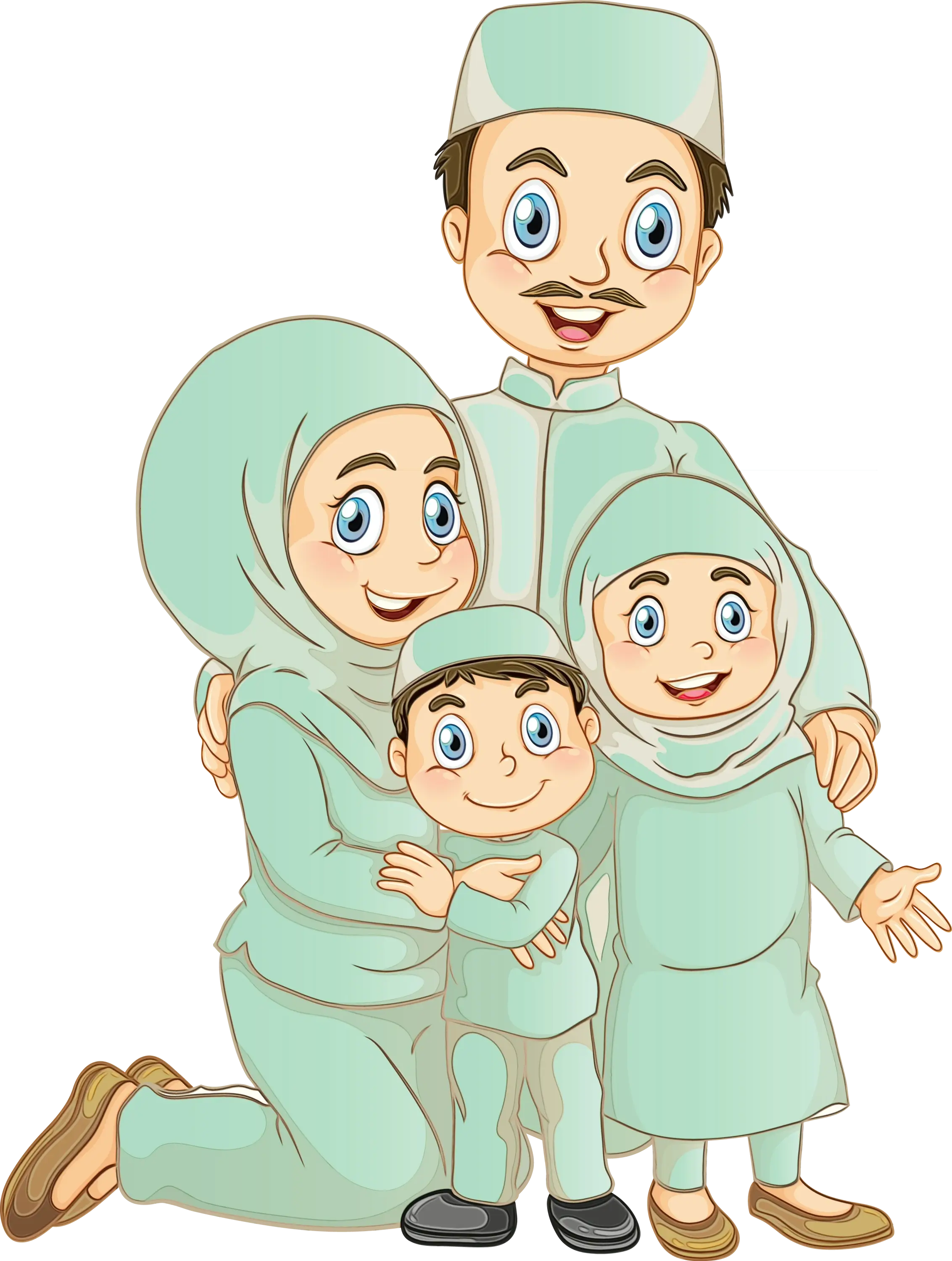 Smiling Muslim Family Cartoon Illustration