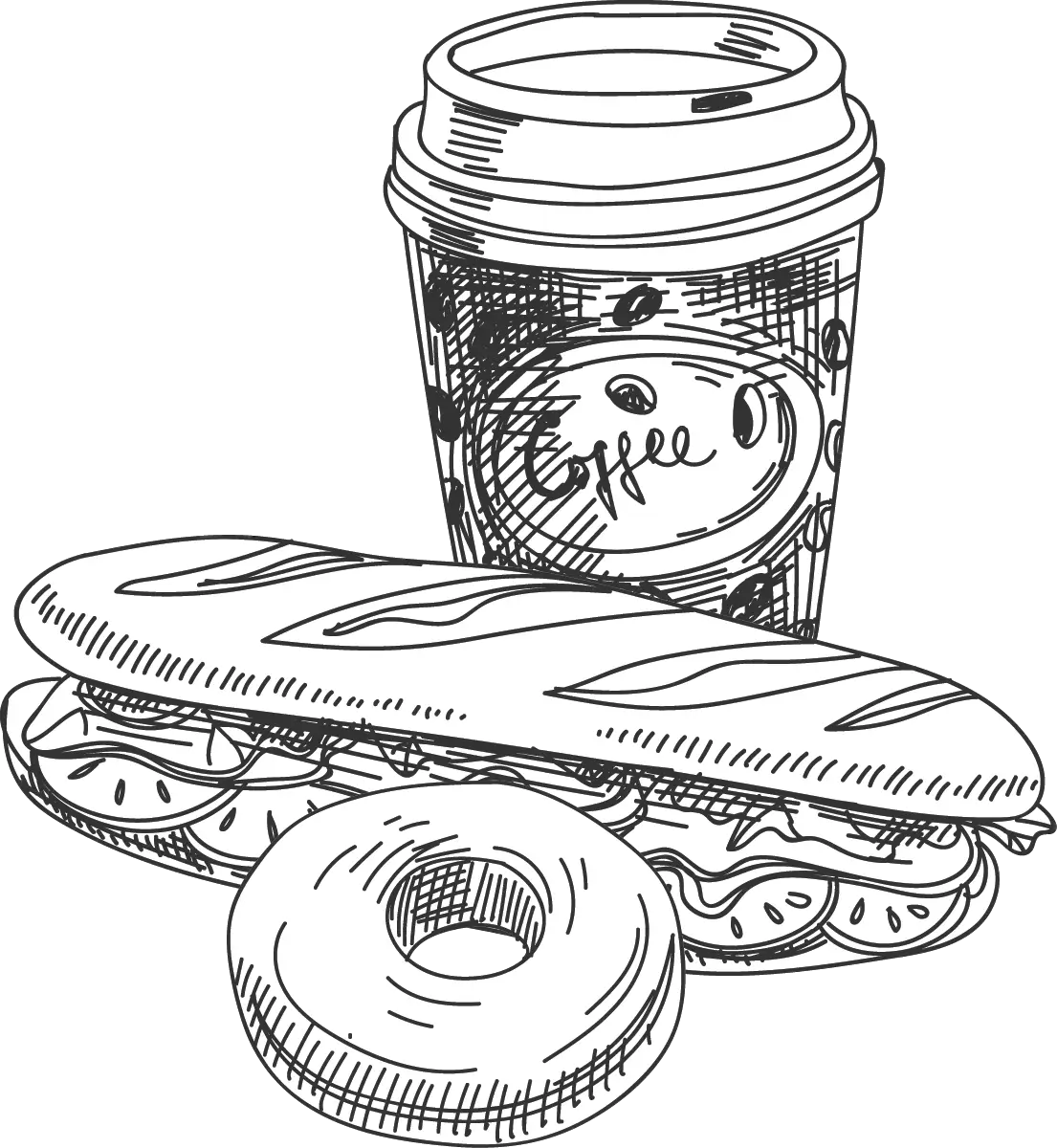 Coffee and Sandwich Sketch
