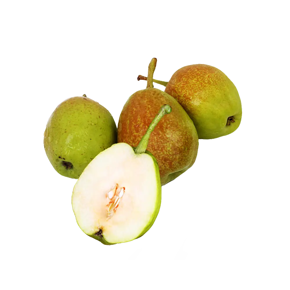 Fresh Green Pears with One Cut Open