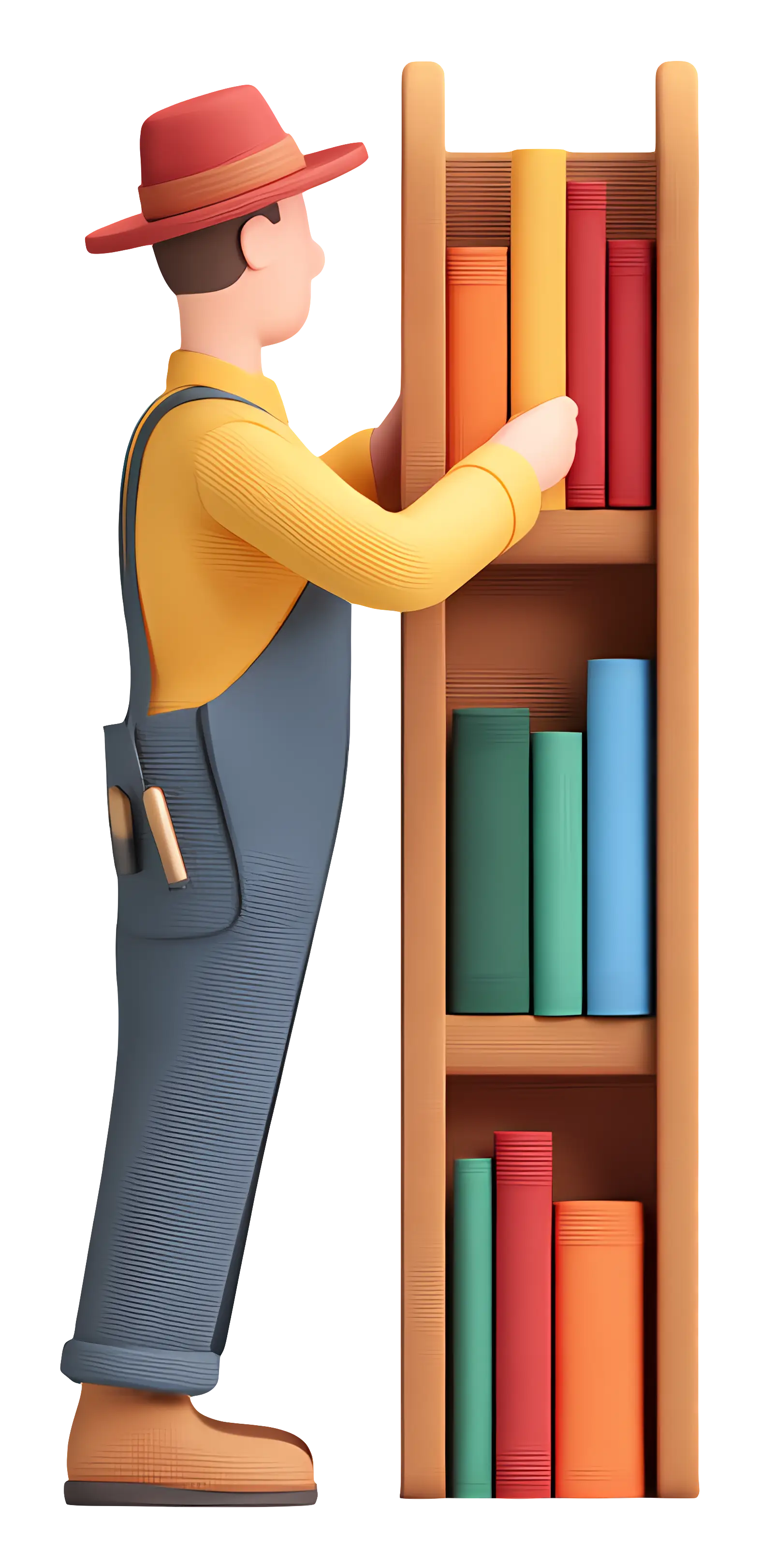 Man Organizing Books on Shelf