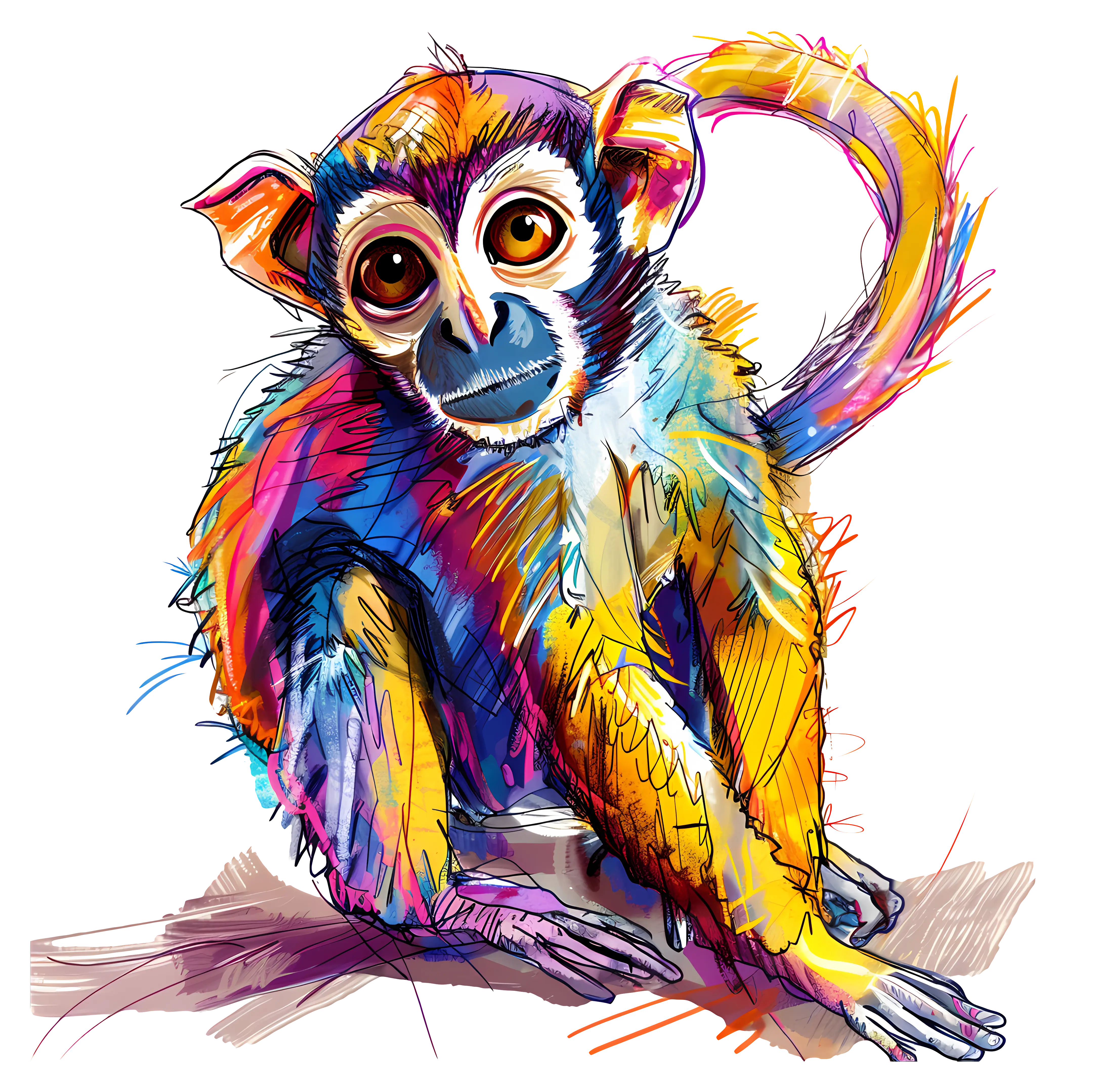 Whimsical Colorful Cartoon Monkey