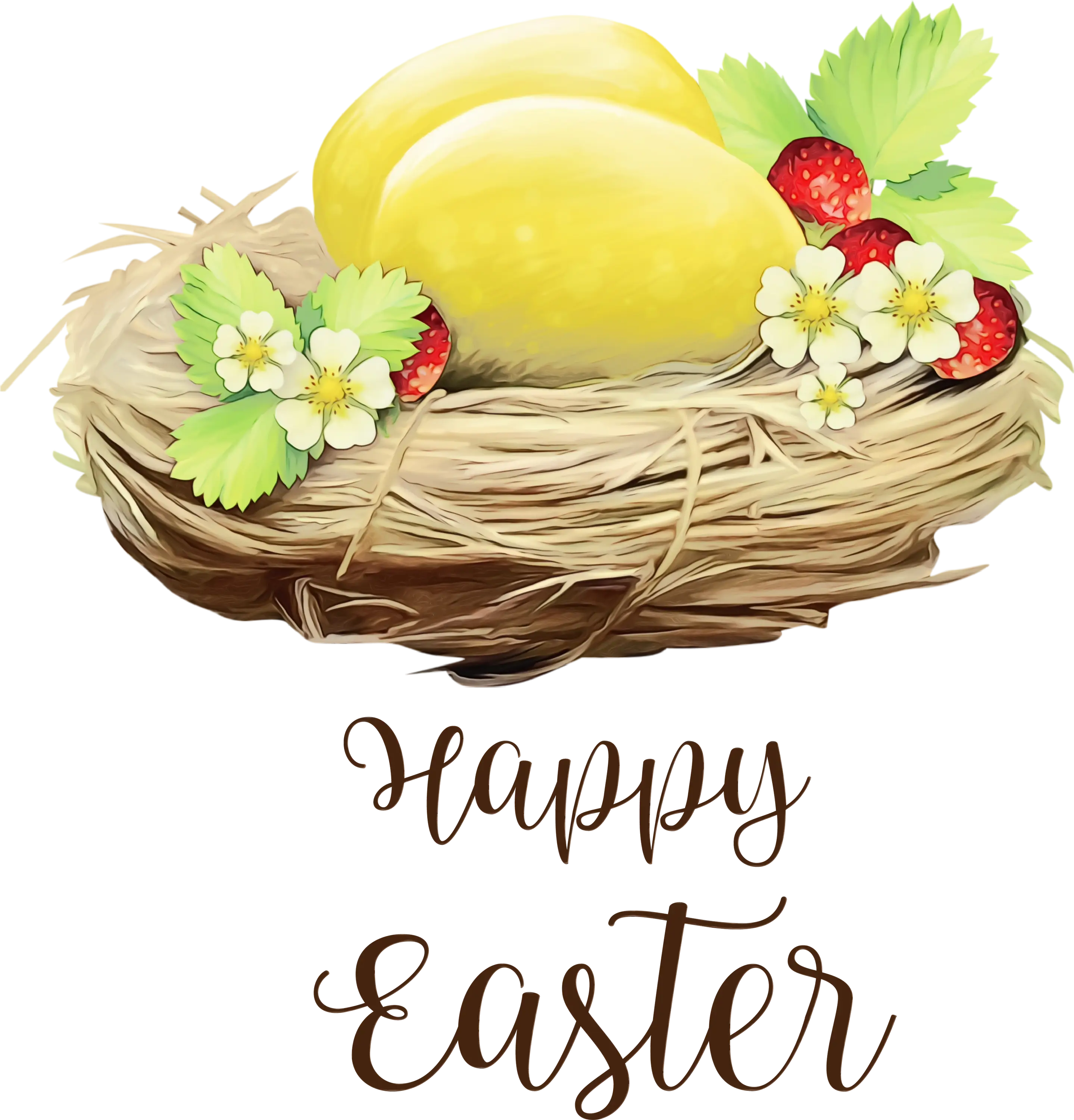 Happy Easter with Eggs in Nest