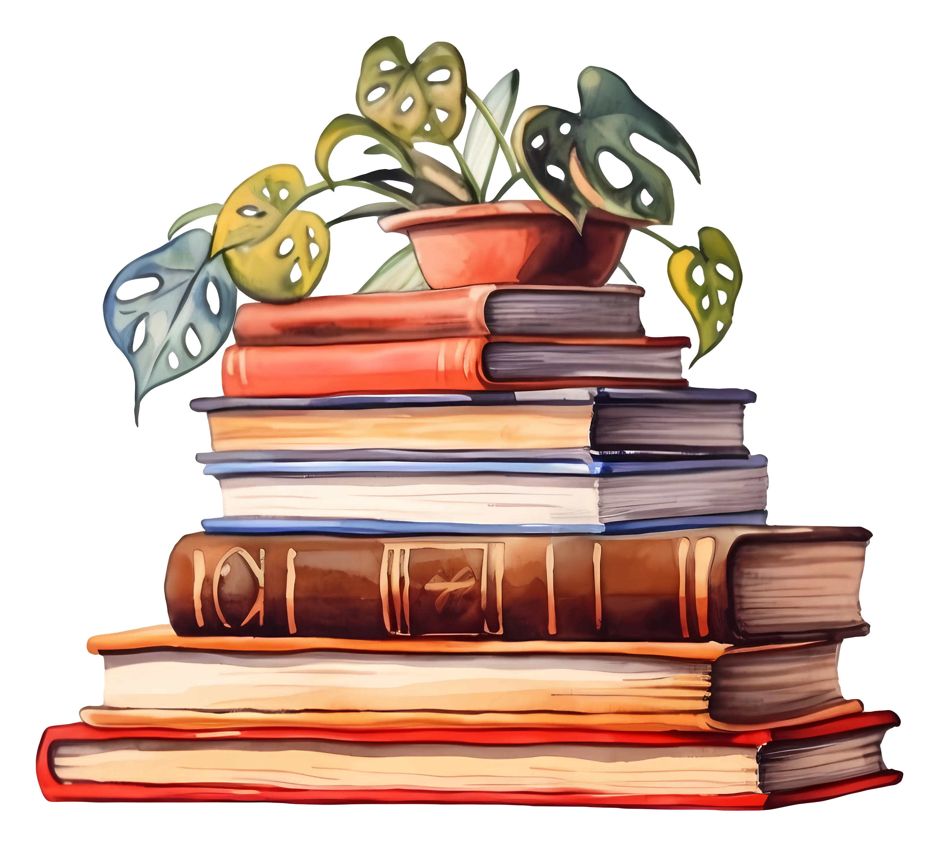 Stack of Books with Potted Plant