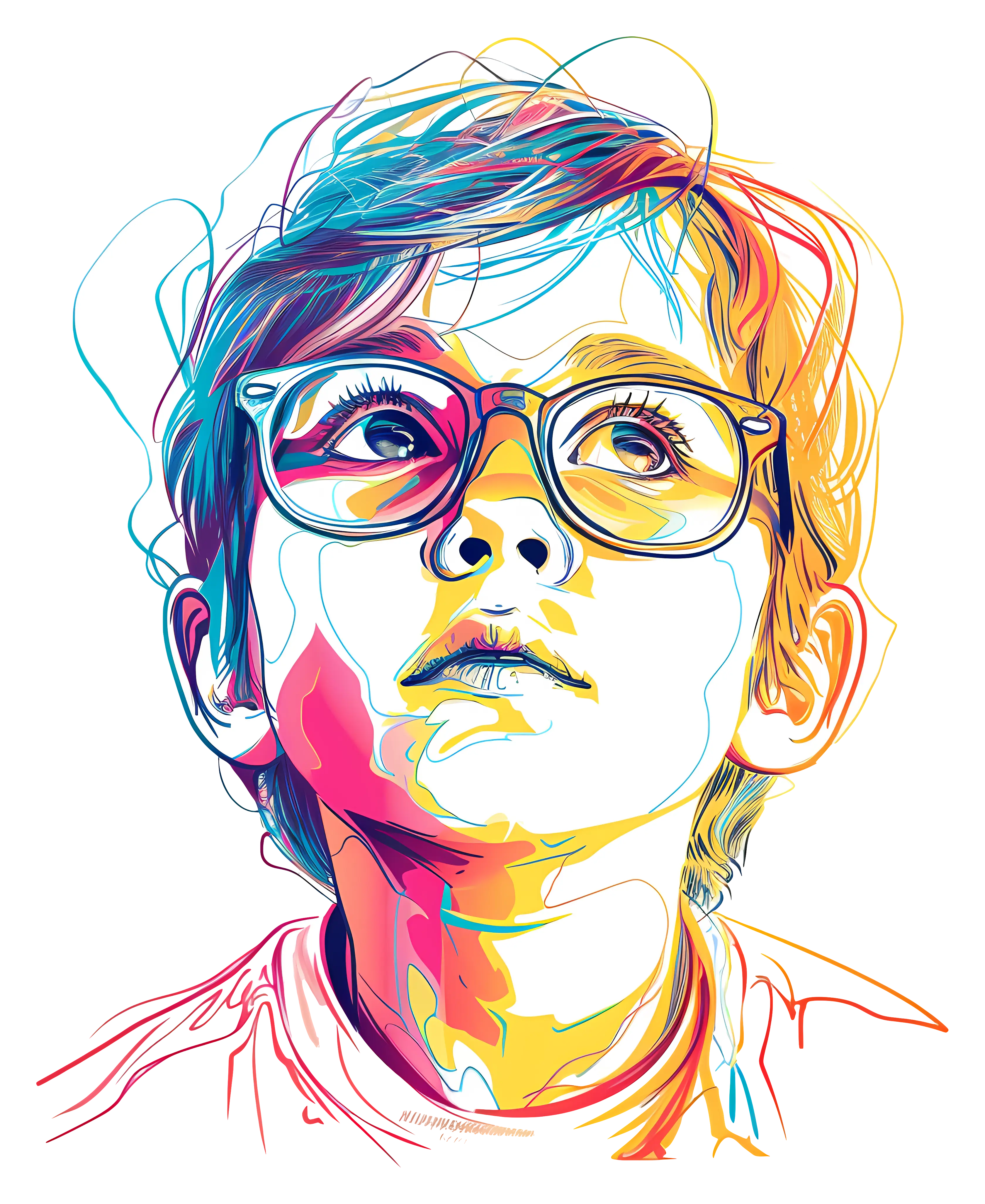 Colorful Illustration of a Boy with Glasses